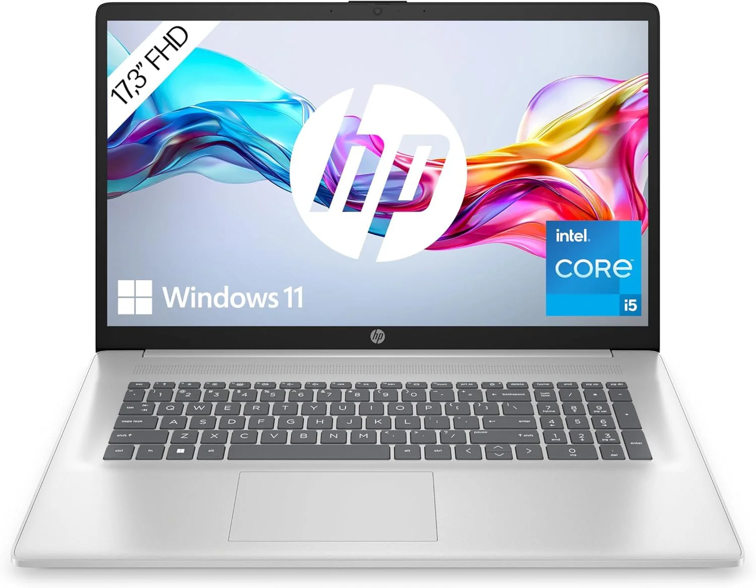 HP Laptop mit 17,3 Zoll FHD Display,Intel Core i5-1334U, 16 GB DDR4 RAM, 512 GB SSD, Intel Graphics, Windows 11, QWERTZ Tastatur, Silber 280 Silent Wireless Maus, Schwarz - Image 3