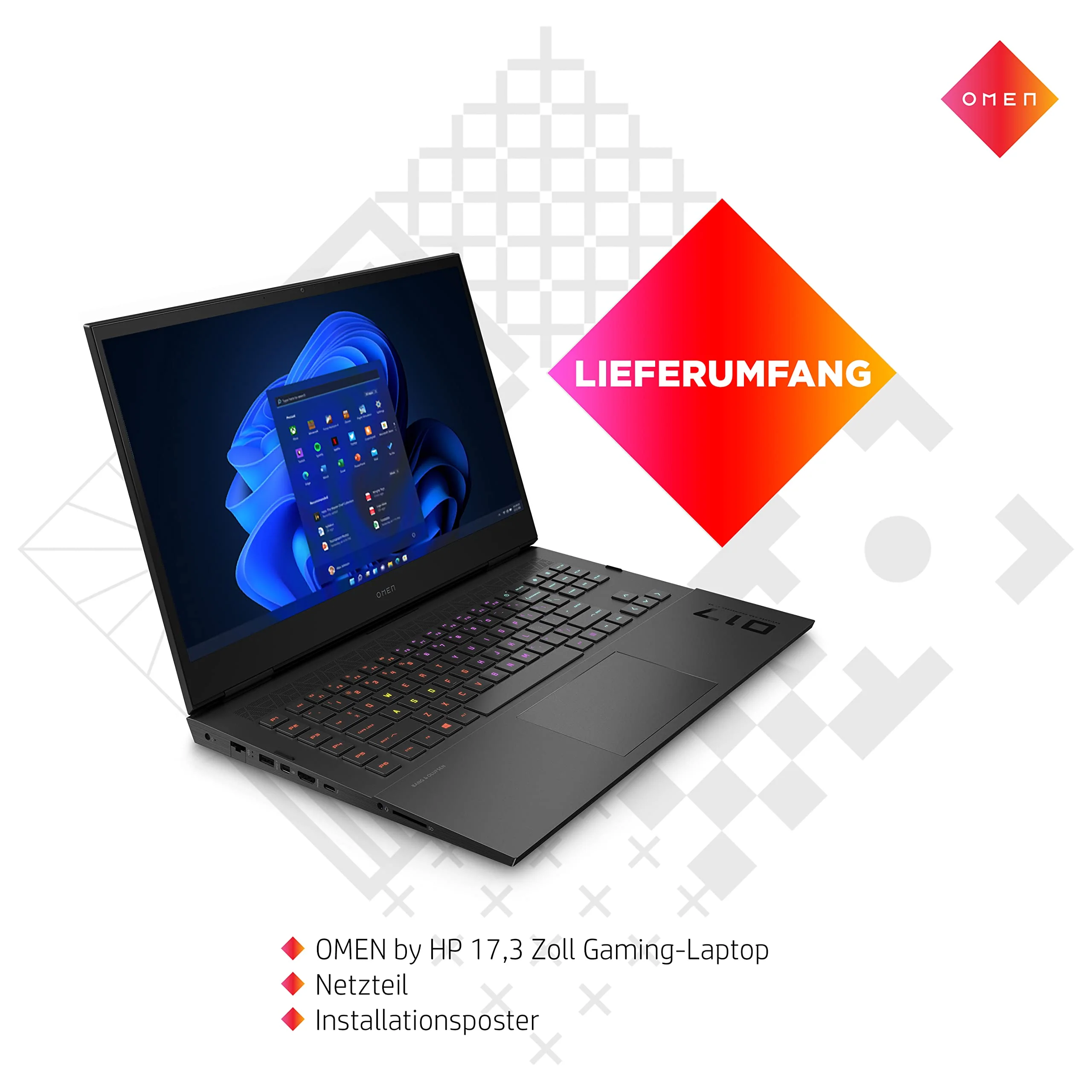 HP Omen Gaming Laptop | 17,3" QHD 240Hz Display | Intel Core i9-13900HX | 32 GB DDR5 RAM | 1 TB SSD | NVIDIA GeForce RTX 4080 | Windows 11 Home | QWERTZ Tastatur | Black | HyperX Cloud Alpha Wireless - Image 6
