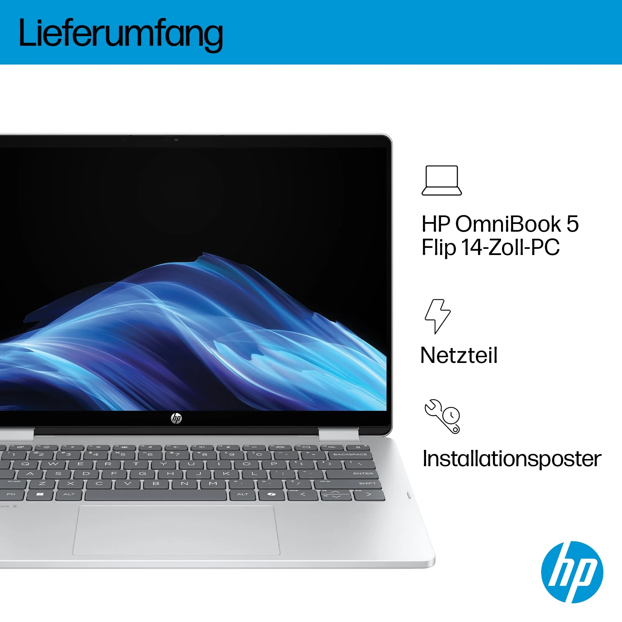 HP OmniBook 5 Flip 14-fp0254ng 2 in 1 Convertible Laptop, 14 Zoll 2K-Touchscreen (1920 x 1200), Intel Core i5-1334U, 16 GB RAM, 512 GB SSD, QWERTZ, Windows 11 Home, Silber - Image 15