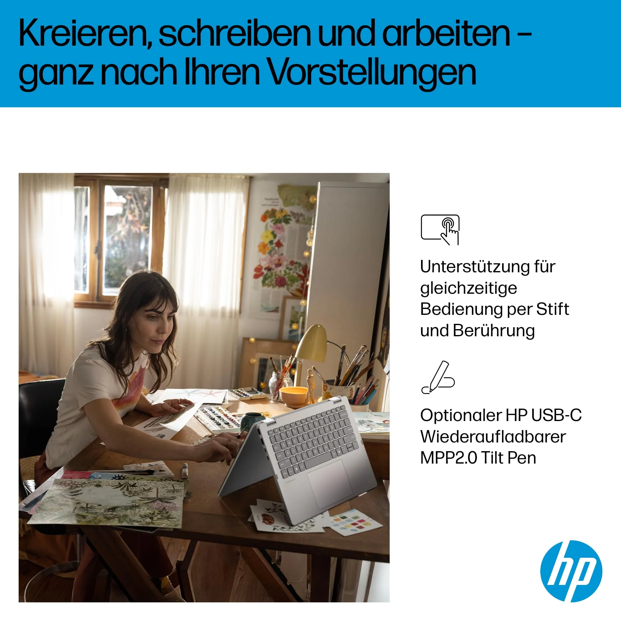 HP OmniBook 5 Flip 14-fp0254ng 2 in 1 Convertible Laptop, 14 Zoll 2K-Touchscreen (1920 x 1200), Intel Core i5-1334U, 16 GB RAM, 512 GB SSD, QWERTZ, Windows 11 Home, Silber - Image 17