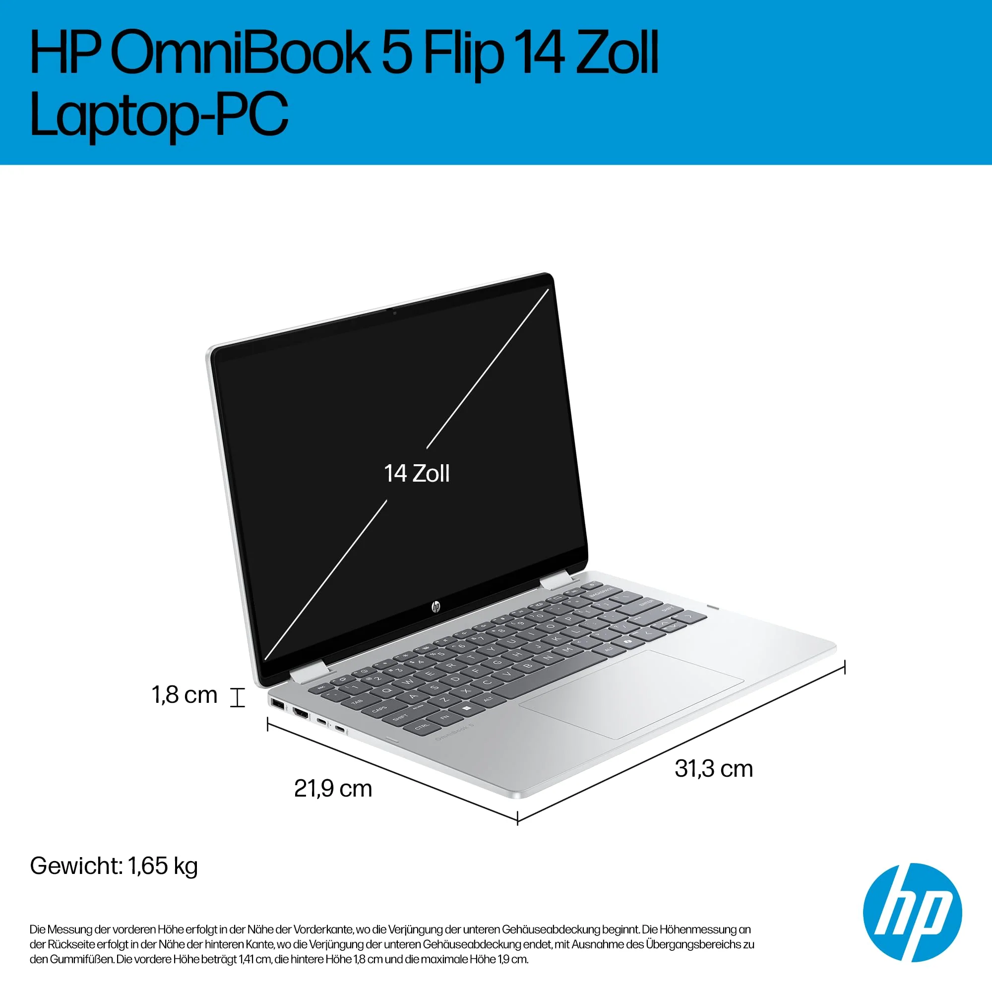 HP OmniBook 5 Flip 14-fp0254ng 2 in 1 Convertible Laptop, 14 Zoll 2K-Touchscreen (1920 x 1200), Intel Core i5-1334U, 16 GB RAM, 512 GB SSD, QWERTZ, Windows 11 Home, Silber - Image 21