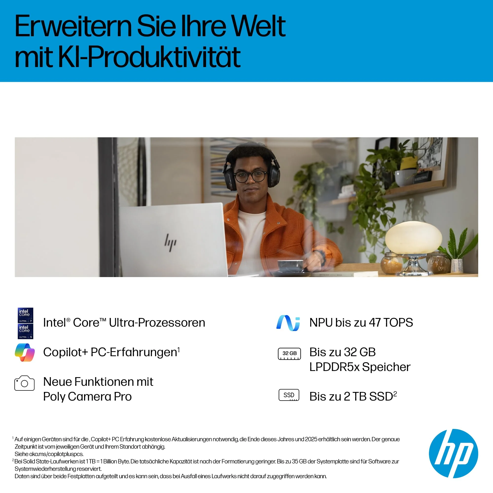 HP OmniBook 7 Next Gen AI PC, Copilot+ PC, 17.3 Zoll FHD Touch Display, Intel Core Ultra 7 258V (47 Tops), 32GB LPDDR5x RAM, 1TB PCIe Gen4 SSD, Intel Arc 140 V GPU, QWERTZ, Windows 11, Silber - Image 10