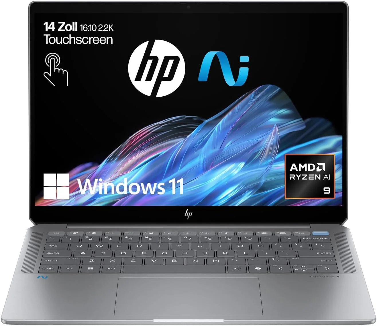 HP OmniBook Ultra, Copilot+ KI PC, 14 Zoll 2,8K IPS Touch-Display, 400 Nits, AMD Ryzen AI 9 365, 16 GB RAM, 1TB SSD, AMD Radeon-Grafikeinheit, QWERTZ, Silber Prelude Pro Laptop-Tasche, Grau - Image 3