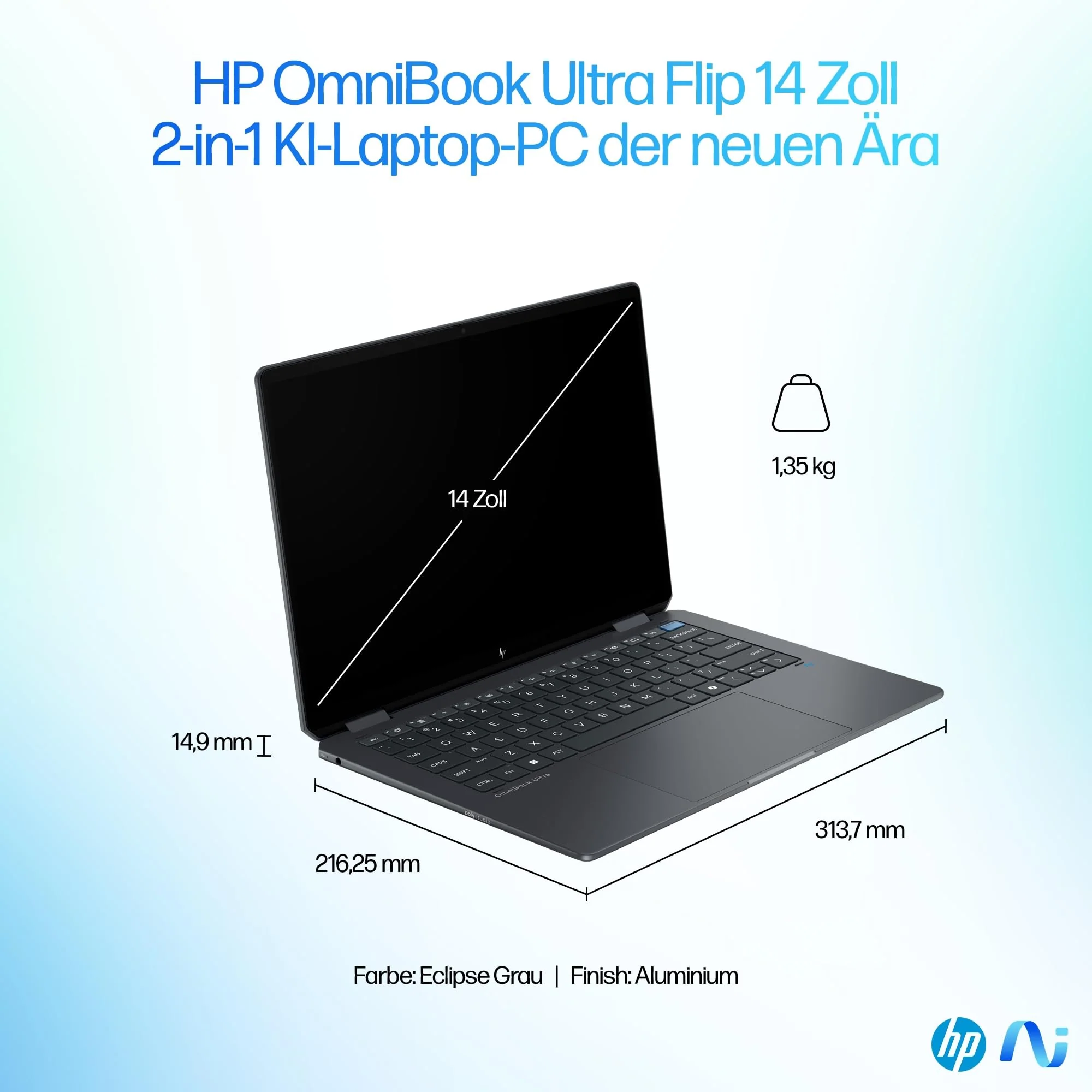 HP OmniBook Ultra Flip 14-fh0172ng inkl. HDMI Adapter & Pen 14" 2.8k OLED Touch 120Hz, Intel Core Ultra 7 256V, 16GB RAM, 2TB SSD, Windows 11 - Image 6