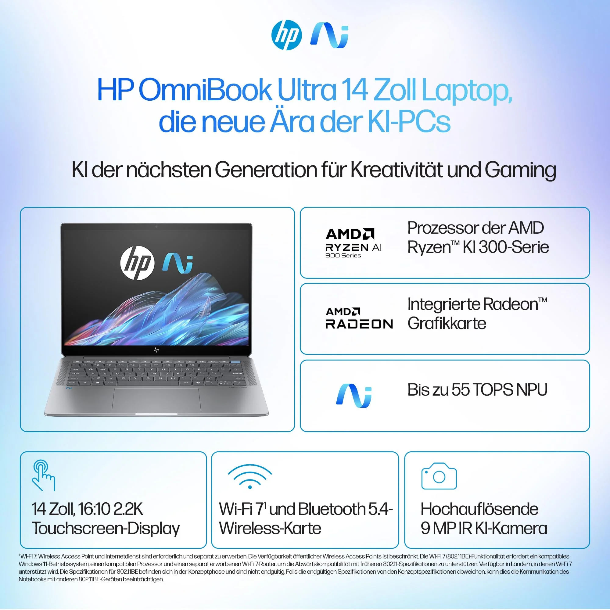 HP OmniBook Ultra Next Gen AI Laptop | AMD Ryzen AI 9 HX 375 mit dedizierte NPU für KI | 55 NPU TOPS | Copilot+ PC | 14" 2,8K IPS Touchscreen 400 Nits | 32 GB RAM | 1TB SSD | QWERTZ | Win11 | Silber - Image 14