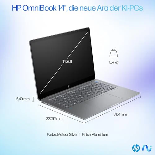 HP OmniBook Ultra Next Gen AI Laptop | AMD Ryzen AI 9 HX 375 mit dedizierte NPU für KI | 55 NPU TOPS | Copilot+ PC | 14" 2,8K IPS Touchscreen 400 Nits | 32 GB RAM | 1TB SSD | QWERTZ | Win11 | Silber - Image 6
