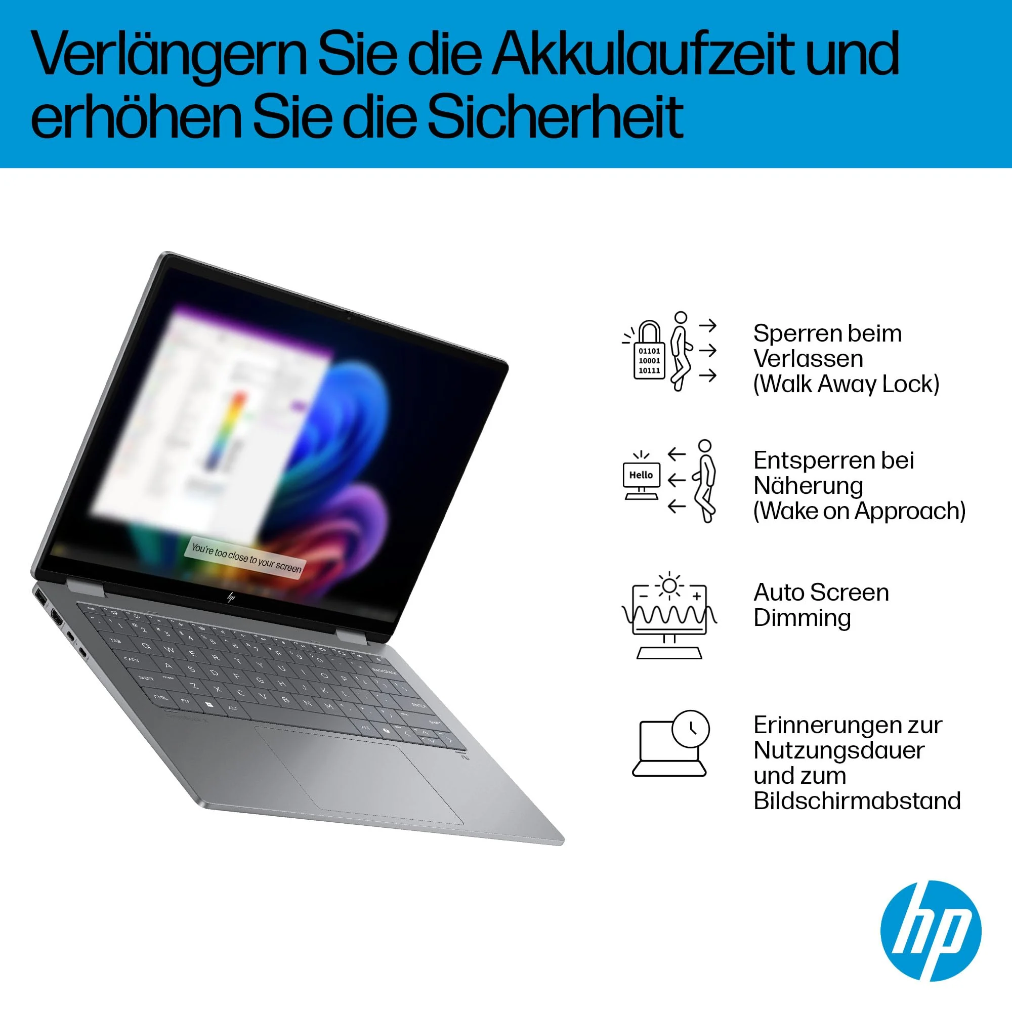 HP OmniBook X Flip 2in1 Next Gen AI Laptop| AMD Ryzen AI 7 350 (8C) | dedizierte NPU für KI | 50 NPU Tops | Copilot+ PC | 14" 3K 2880x1800 OLED-Touchscreen | 16GB | 1TB SSD | Win11 | QWERTZ | Silber - Image 17