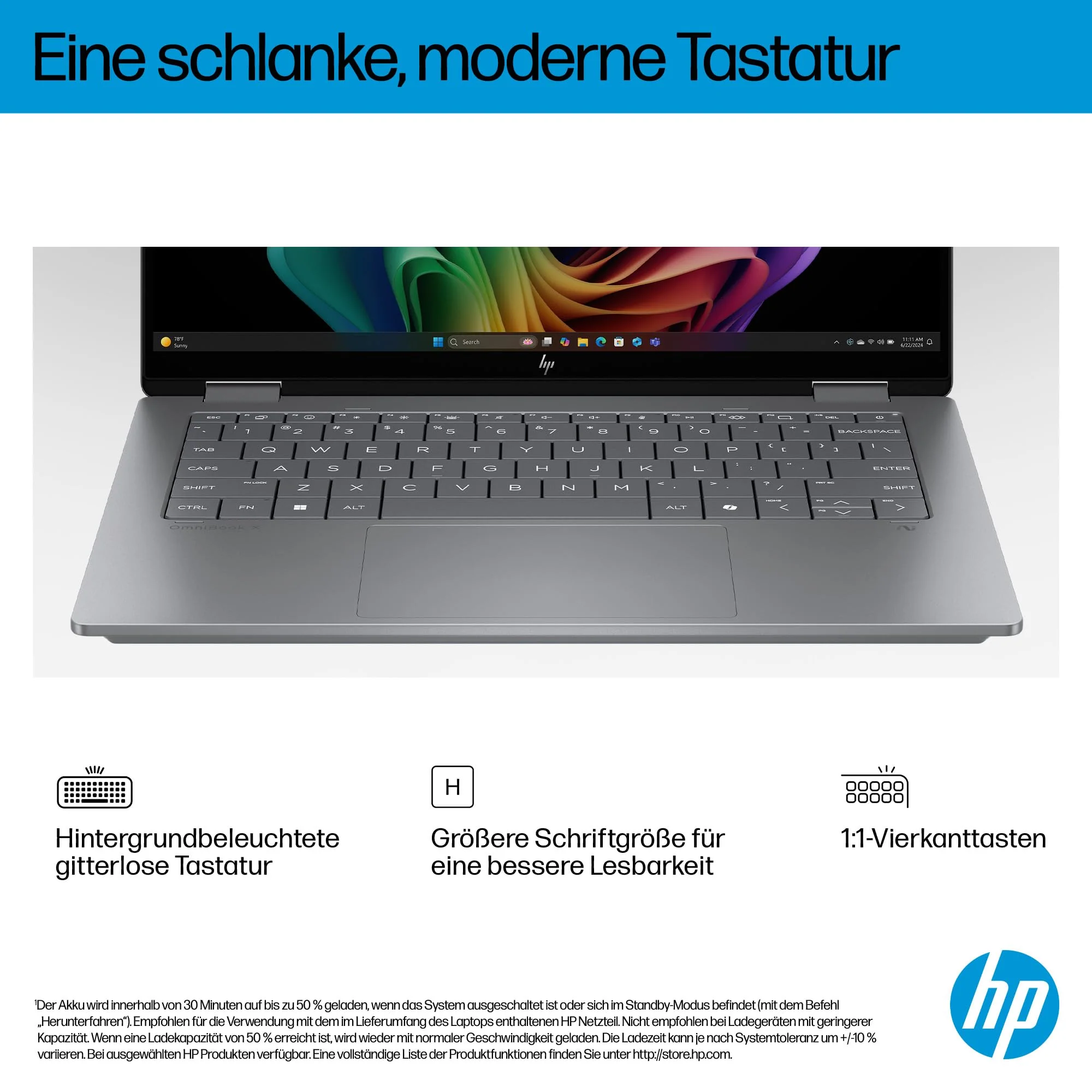 HP OmniBook X Flip 2in1 Next Gen AI Laptop| AMD Ryzen AI 7 350 (8C) | dedizierte NPU für KI | 50 NPU Tops | Copilot+ PC | 14" 3K 2880x1800 OLED-Touchscreen | 16GB | 1TB SSD | Win11 | QWERTZ | Silber - Image 21