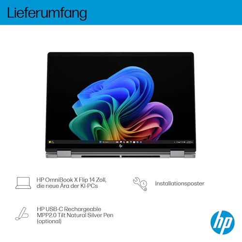 HP OmniBook X Flip 2in1 Next Gen AI Laptop | AMD Ryzen AI 7 350 (8C) | dedizierte NPU für KI | 50 NPU Tops | Copilot+ PC | 14" WUXGA 1920x1200 Touchscreen | 16GB | 512GB SSD | Win11 | QWERTZ | Silber - Image 12