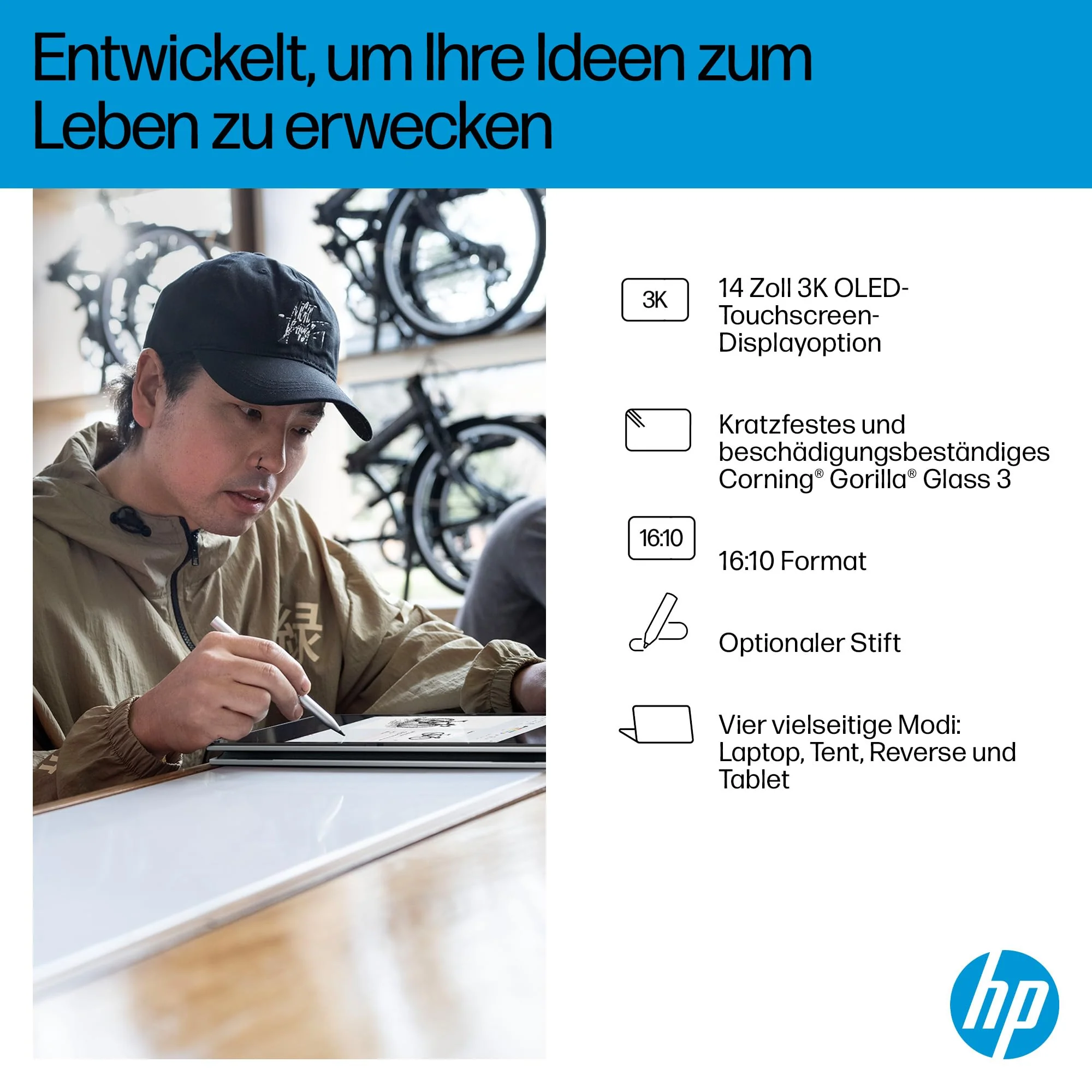 HP OmniBook X Flip 2in1 Next Gen AI Laptop | AMD Ryzen AI 7 350 (8C) | dedizierte NPU für KI | 50 NPU Tops | Copilot+ PC | 14" WUXGA 1920x1200 Touchscreen | 16GB | 512GB SSD | Win11 | QWERTZ | Silber - Image 23