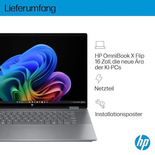 HP OmniBook X Flip 2in1 Next Gen AI Laptop | AMD Ryzen AI 7 350 (8C) | dedizierte NPU für KI | 50NPU Tops | Copilot+ PC | 16" 3K 2880x1800 OLED-Touchscreen | 16GB | 1TB SSD | Win11 | QWERTZ | Silber - Image 9
