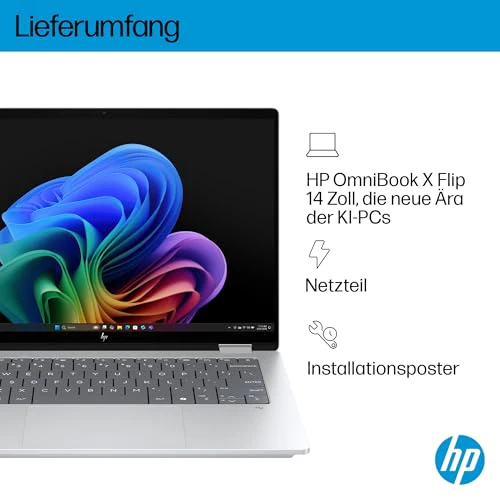 HP OmniBook X Flip 2in1 Next Gen AI Laptop | Intel Core Ultra 7 256V | dedizierte NPU für KI | 47 NPU Tops | Copilot+ PC | 14" 3K 2880x1800 OLED Touchscreen | 16GB | 1TB SSD | Win11 | QWERTZ | Silber - Image 13