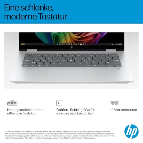 HP OmniBook X Flip 2in1 Next Gen AI Laptop | Intel Core Ultra 7 256V | dedizierte NPU für KI | 47 NPU Tops | Copilot+ PC | 14" 3K 2880x1800 OLED Touchscreen | 16GB | 1TB SSD | Win11 | QWERTZ | Silber - Image 16