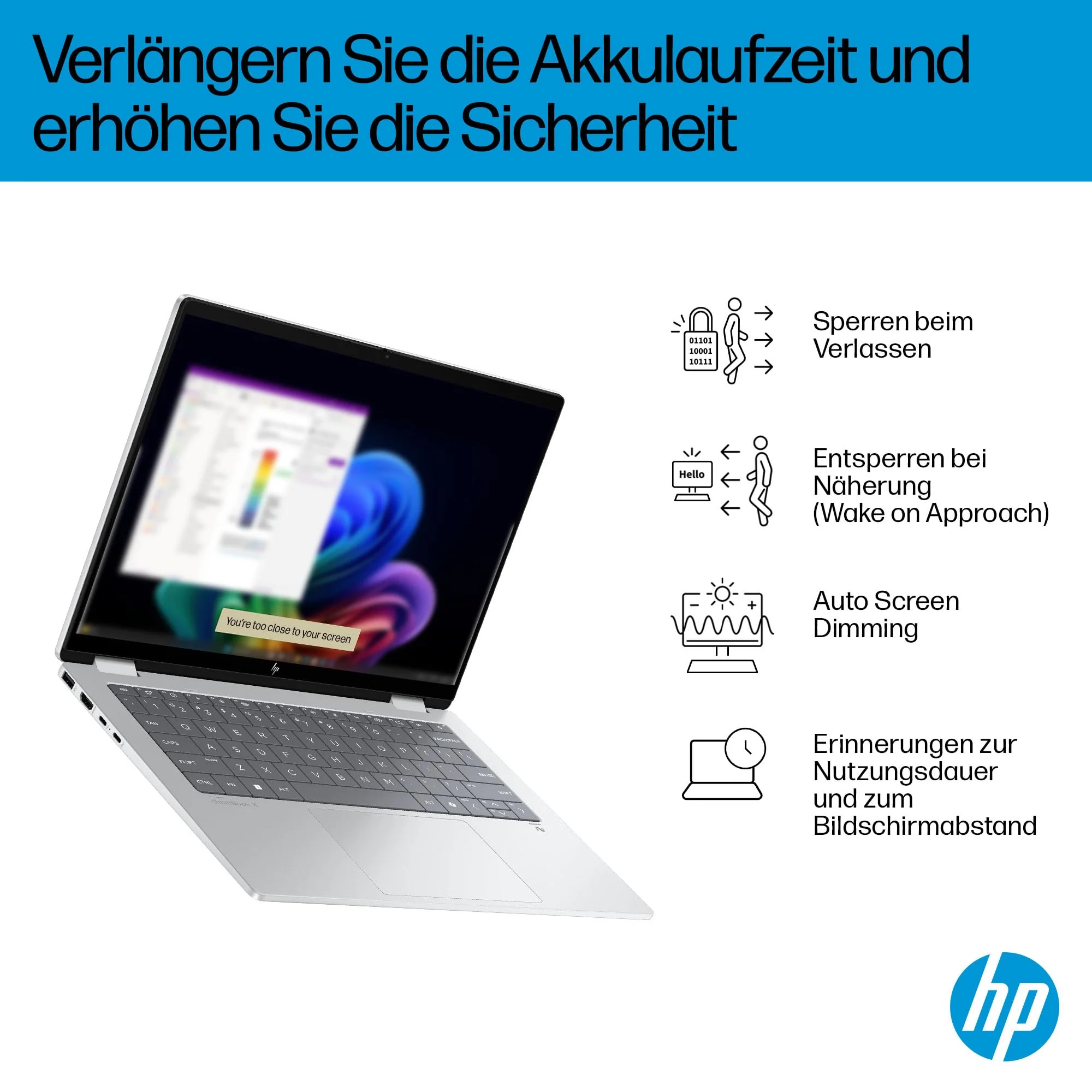 HP OmniBook X Flip 2in1 Next Gen AI Laptop | Intel Core Ultra 7 256V | dedizierte NPU für KI | 47 NPU Tops | Copilot+ PC | 14" 3K 2880x1800 OLED Touchscreen | 16GB | 1TB SSD | Win11 | QWERTZ | Silber - Image 18