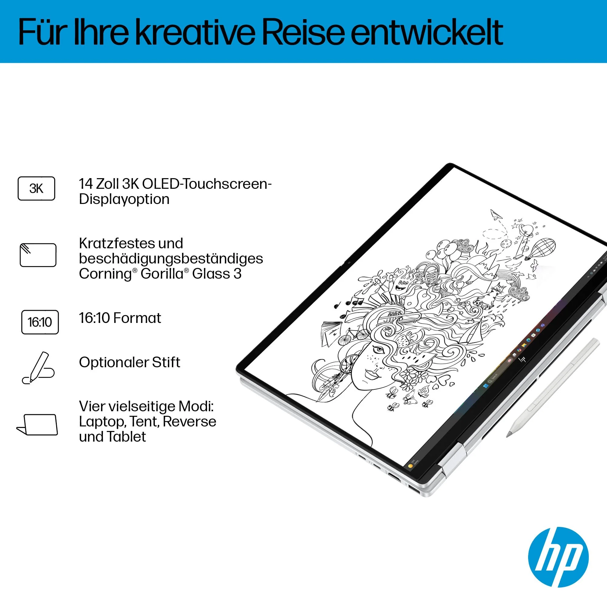 HP OmniBook X Flip 2in1 Next Gen AI Laptop | Intel Core Ultra 7 256V | dedizierte NPU für KI | 47 NPU Tops | Copilot+ PC | 14" 3K 2880x1800 OLED Touchscreen | 16GB | 1TB SSD | Win11 | QWERTZ | Silber - Image 20