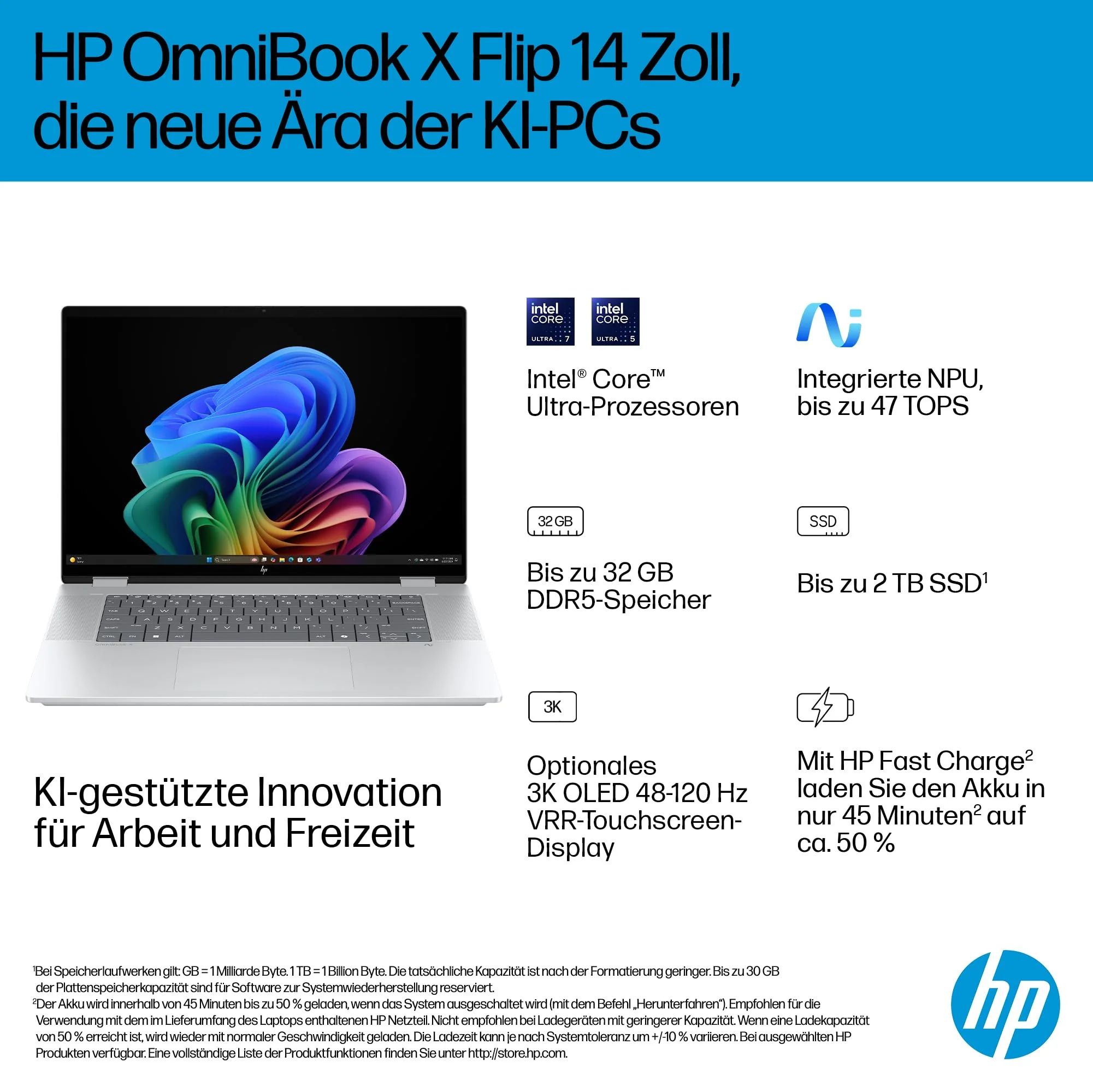 HP OmniBook X Flip 2in1 Next Gen AI Laptop | Intel Ultra 5-226V (8C) | dedizierte NPU für KI | 40 NPU Tops | Copilot+ PC | 16" WUXGA 1920x1200 Touchscreen | 16GB | 512GB SSD | Win11 | QWERTZ | Silber - Image 20