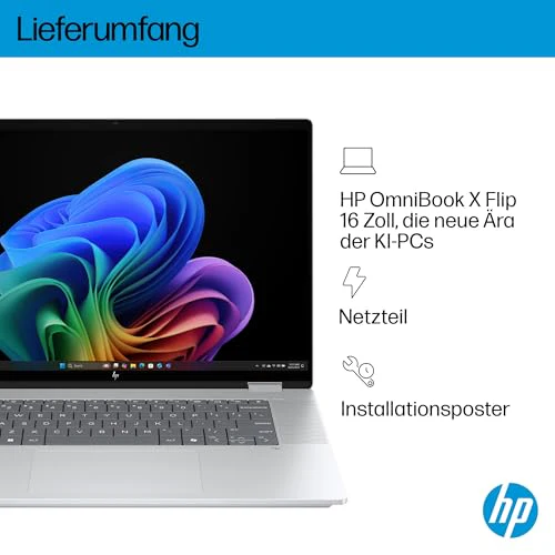 HP OmniBook X Flip 2in1 Next Gen AI Laptop | Intel Ultra 5-226V (8C) | dedizierte NPU für KI | 40 NPU Tops | Copilot+ PC | 16" WUXGA 1920x1200 Touchscreen | 16GB | 512GB SSD | Win11 | QWERTZ | Silber - Image 9