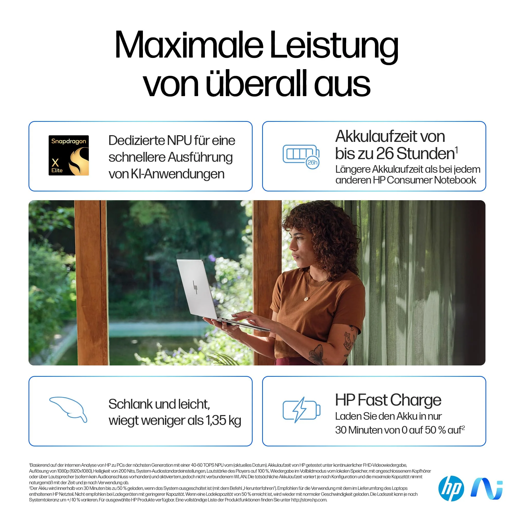 HP OmniBook X Next Gen AI Laptop | Qualcomm Snapdragon X Elite X1E-78-100 (12C) mit dedizierte NPU für KI | 45 NPU TOPS | Copilot+ PC | 14" 2,2K Touchscreen | 16 GB RAM | 1TB SSD | Win11 | Silber - Image 10