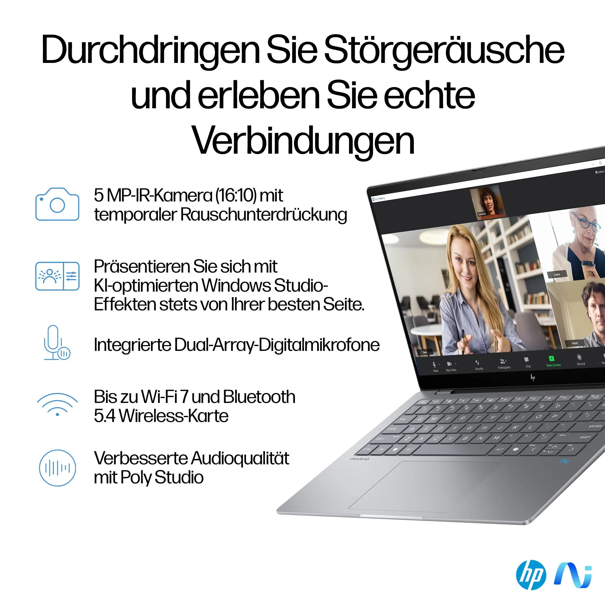 HP OmniBook X Next Gen AI Laptop | Qualcomm Snapdragon X Elite X1E-78-100 (12C) mit dedizierte NPU für KI | 45 NPU TOPS | Copilot+ PC | 14" 2,2K Touchscreen | 16 GB RAM | 1TB SSD | Win11 | Silber - Image 7