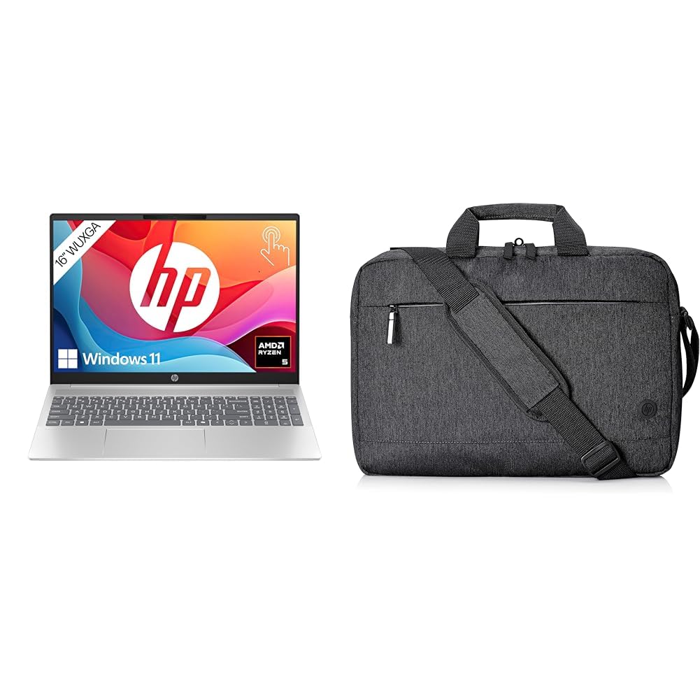 HP Pavilion Laptop, 16" WUXGA-Display, AMD Ryzen 5 8540U, 8 GB DDR5 RAM, 512 GB PCIe NVMe SSD, AMD Radeon Graphics, QWERTZ, Windows 11 Home, Silber mit HP Prelude Pro 17,3 Zoll Laptop-Tasche, Schwarz