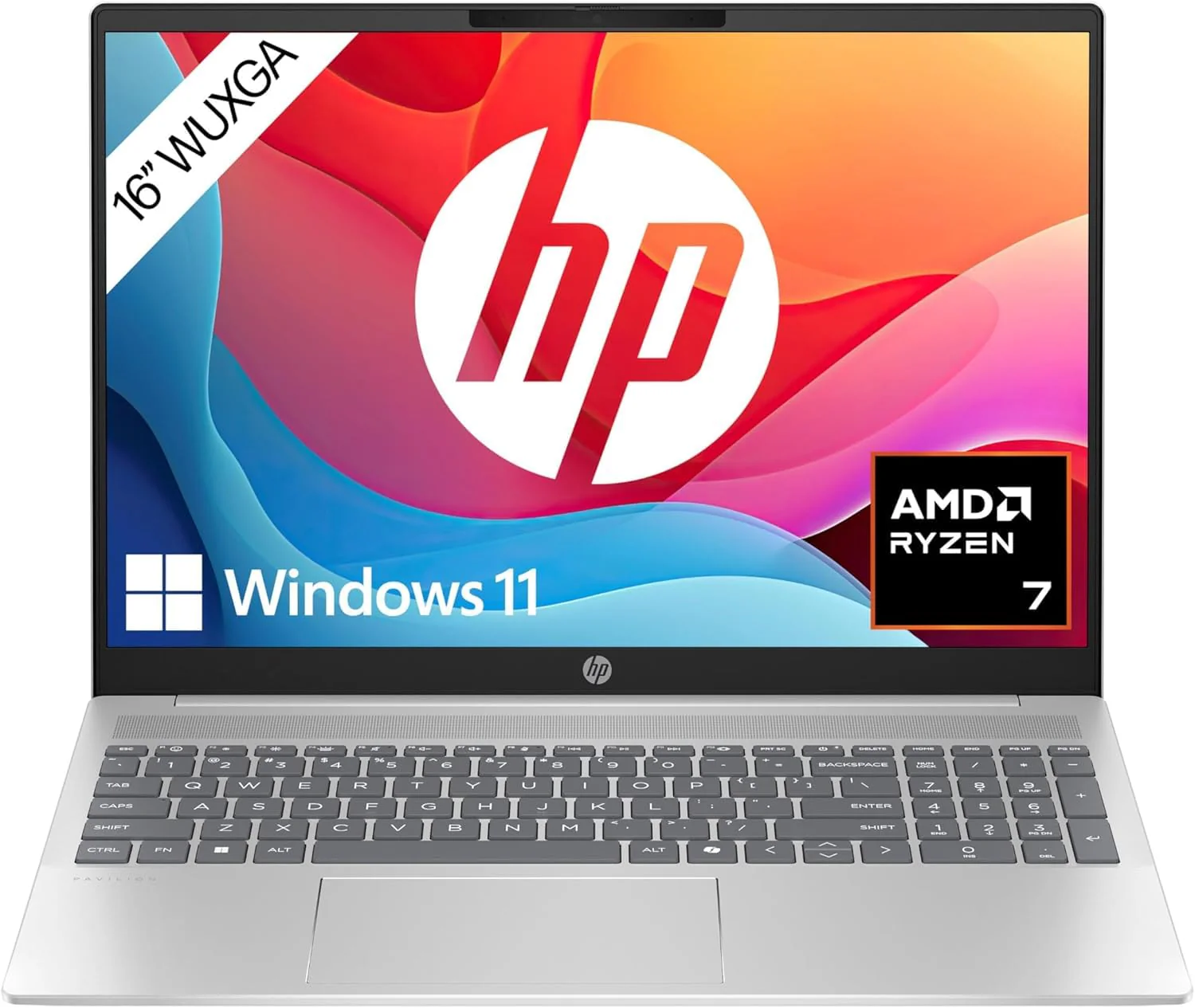 HP Pavilion Laptop, 16" WUXGA-Display, AMD Ryzen 7 8840U, 16 GB DDR5 RAM, 512 GB PCIe NVMe SSD, AMD Radeon Graphics, QWERTZ, Windows 11 Home, Silber 280 Silent Wireless Maus, Schwarz - Image 3