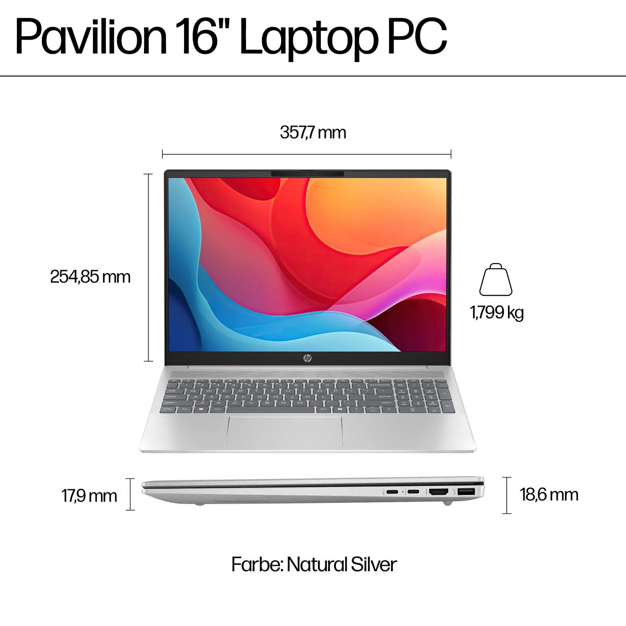 HP Pavilion Laptop | AMD Ryzen 7 8840U | 16-Inch WUXGA Display | 16 GB DDR5 RAM | 512 GB PCIe NVMe SSD | AMD Radeon Grafik | QWERTZ Keyboard | Windows 11 Home | Silver - Image 13