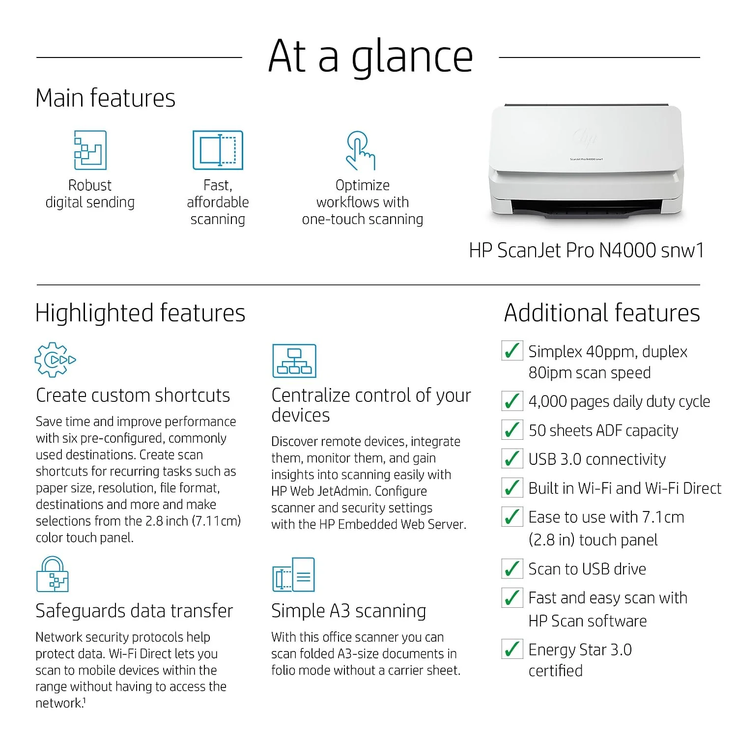 HP Scanjet Pro N4000 snw1 Sheet-Feed - Dokumentenscanner - Desktop-Gerät - USB 3.0, LAN, Wi-Fi(n) - Image 5