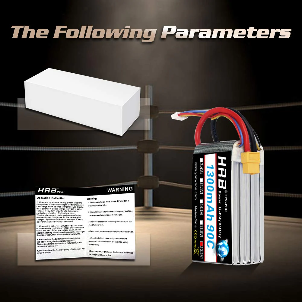 HRB 2PCS 6S 22.2V 1300mAh 90C XT60 Lipo Battery Replacement for 450 Class Helicopters Airplanes Cars Truck Buggy Truggy Drones Multicopter - Image 2