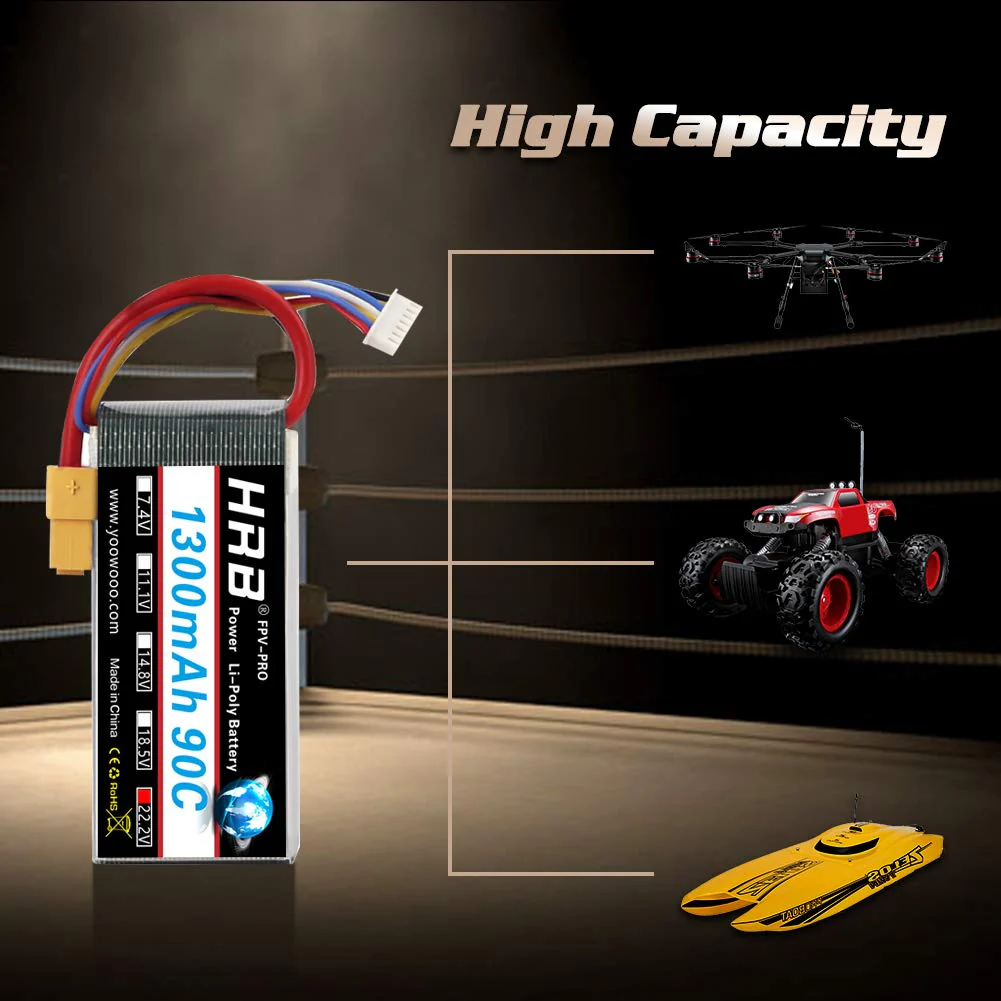 HRB 2PCS 6S 22.2V 1300mAh 90C XT60 Lipo Battery Replacement for 450 Class Helicopters Airplanes Cars Truck Buggy Truggy Drones Multicopter - Image 3