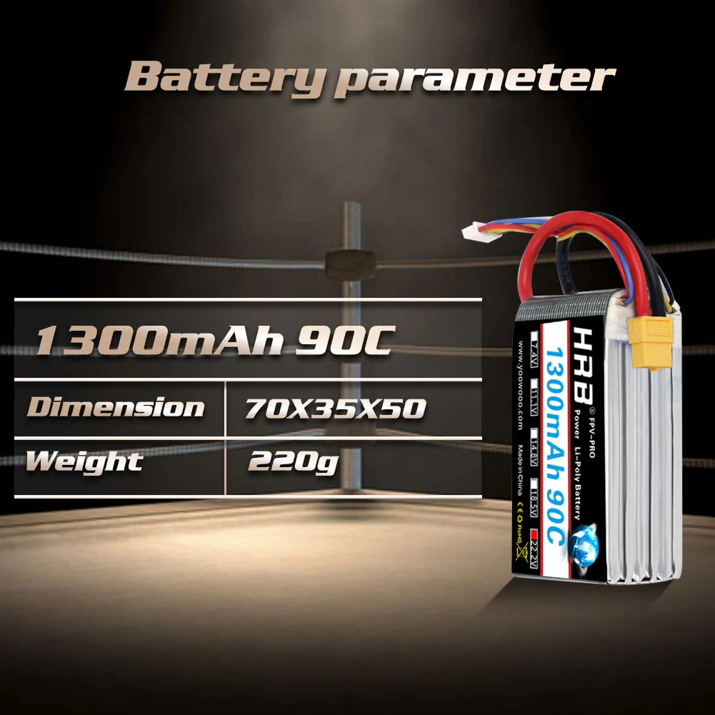 HRB 2PCS 6S 22.2V 1300mAh 90C XT60 Lipo Battery Replacement for 450 Class Helicopters Airplanes Cars Truck Buggy Truggy Drones Multicopter - Image 4