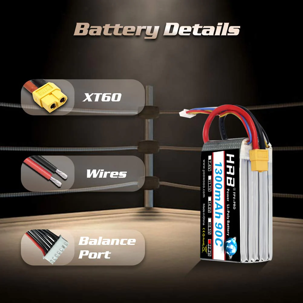 HRB 2PCS 6S 22.2V 1300mAh 90C XT60 Lipo Battery Replacement for 450 Class Helicopters Airplanes Cars Truck Buggy Truggy Drones Multicopter - Image 5