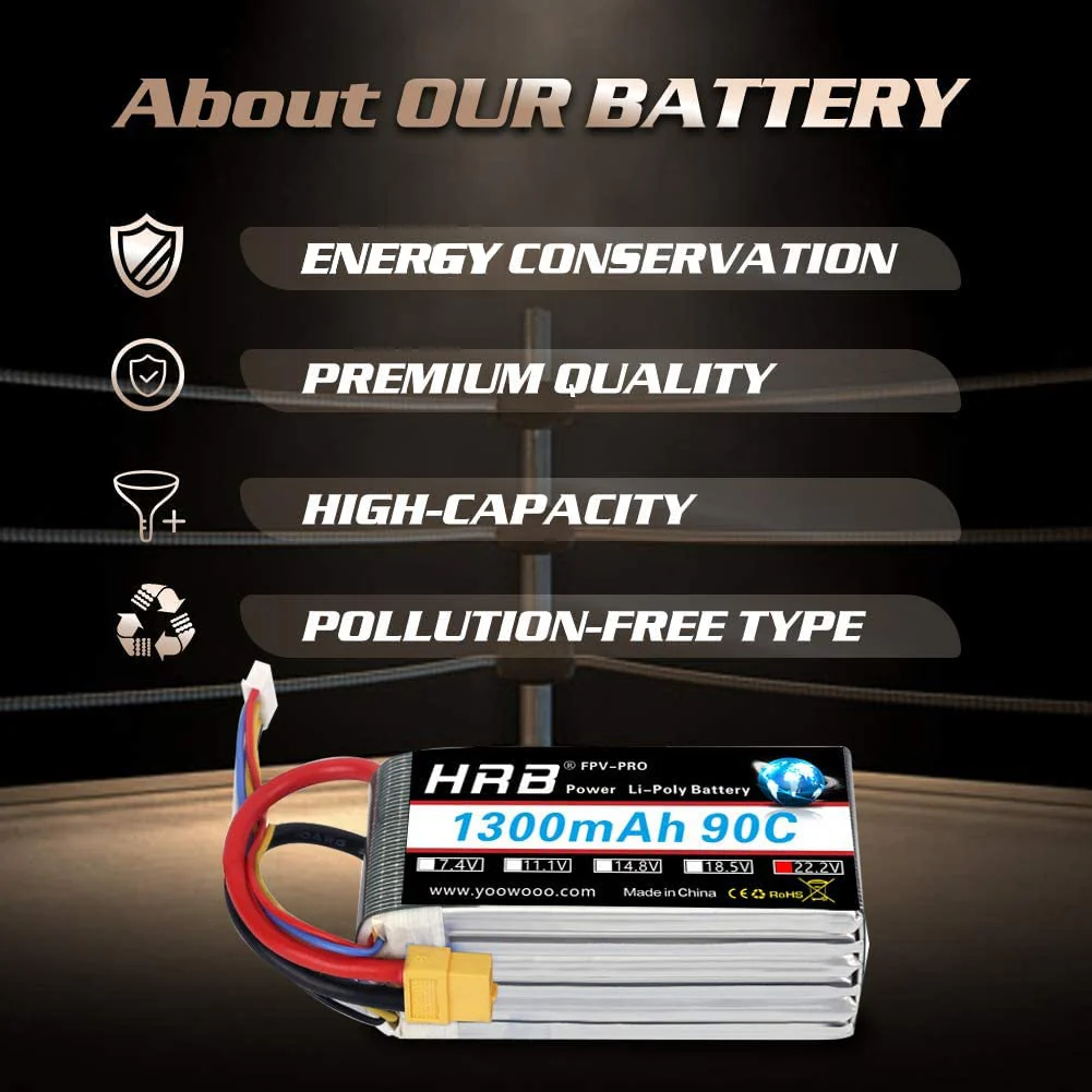 HRB 2PCS 6S 22.2V 1300mAh 90C XT60 Lipo Battery Replacement for 450 Class Helicopters Airplanes Cars Truck Buggy Truggy Drones Multicopter - Image 6