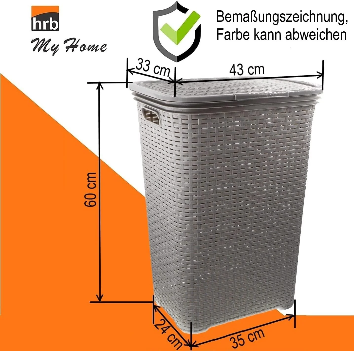HRB Wäschekorb mit Deckel Rattan, Wäscheaufbewahrung aus Kunststoff, Wäsche Sortierer (65 L - Eckig, Anthrazit) - Image 3