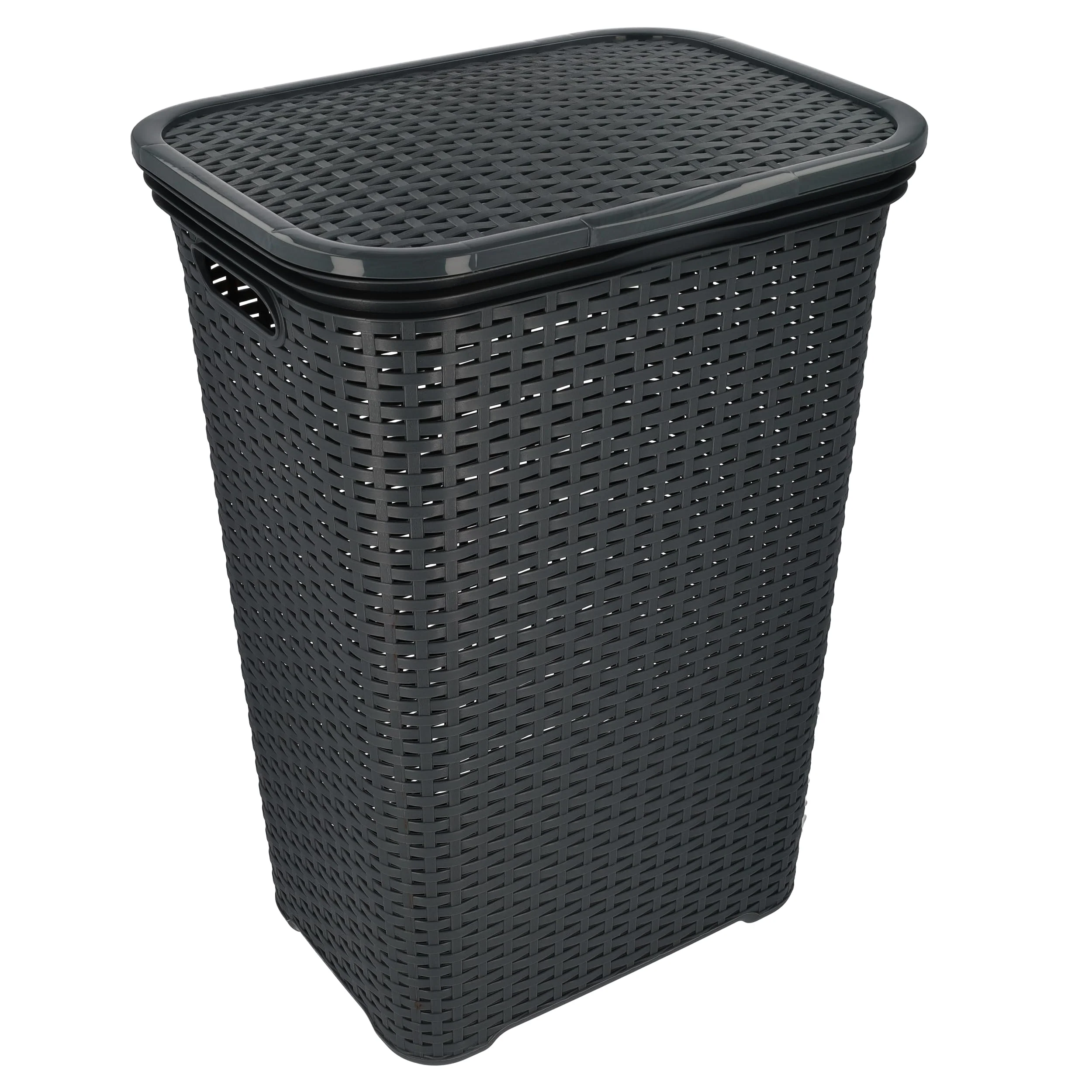 HRB Wäschekorb mit Deckel Rattan, Wäscheaufbewahrung aus Kunststoff, Wäsche Sortierer (65 L - Eckig, Anthrazit) - Image 4