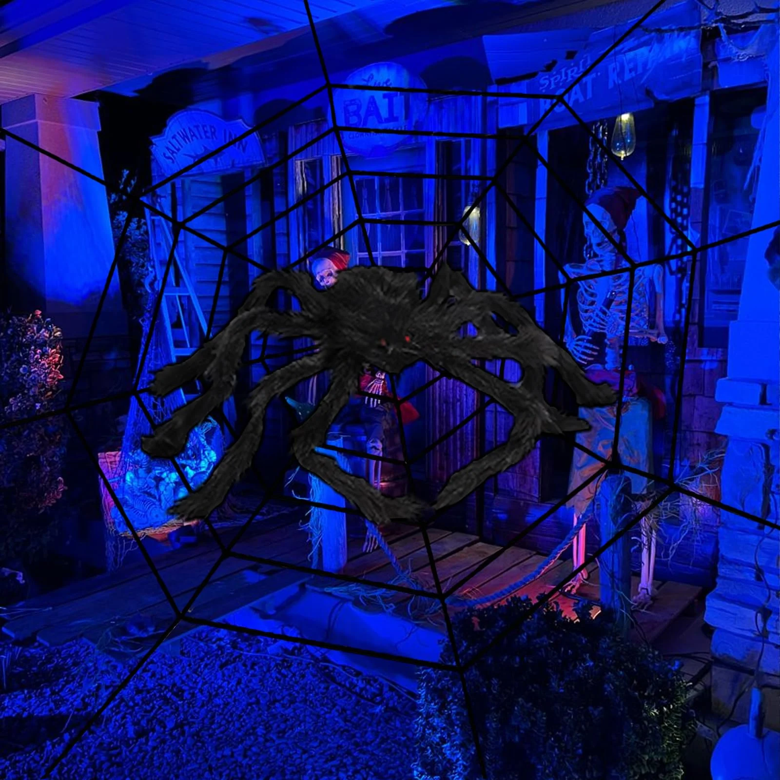 HSUYUN Halloween Spinnen, 60cm Riesenspinne, Schwarze Spinnennetz Deko mit Plüschdesign, Realistische Spinnen Deko Halloween, für Dekoration von Garten, Fenstern und Esstisch - Image 4