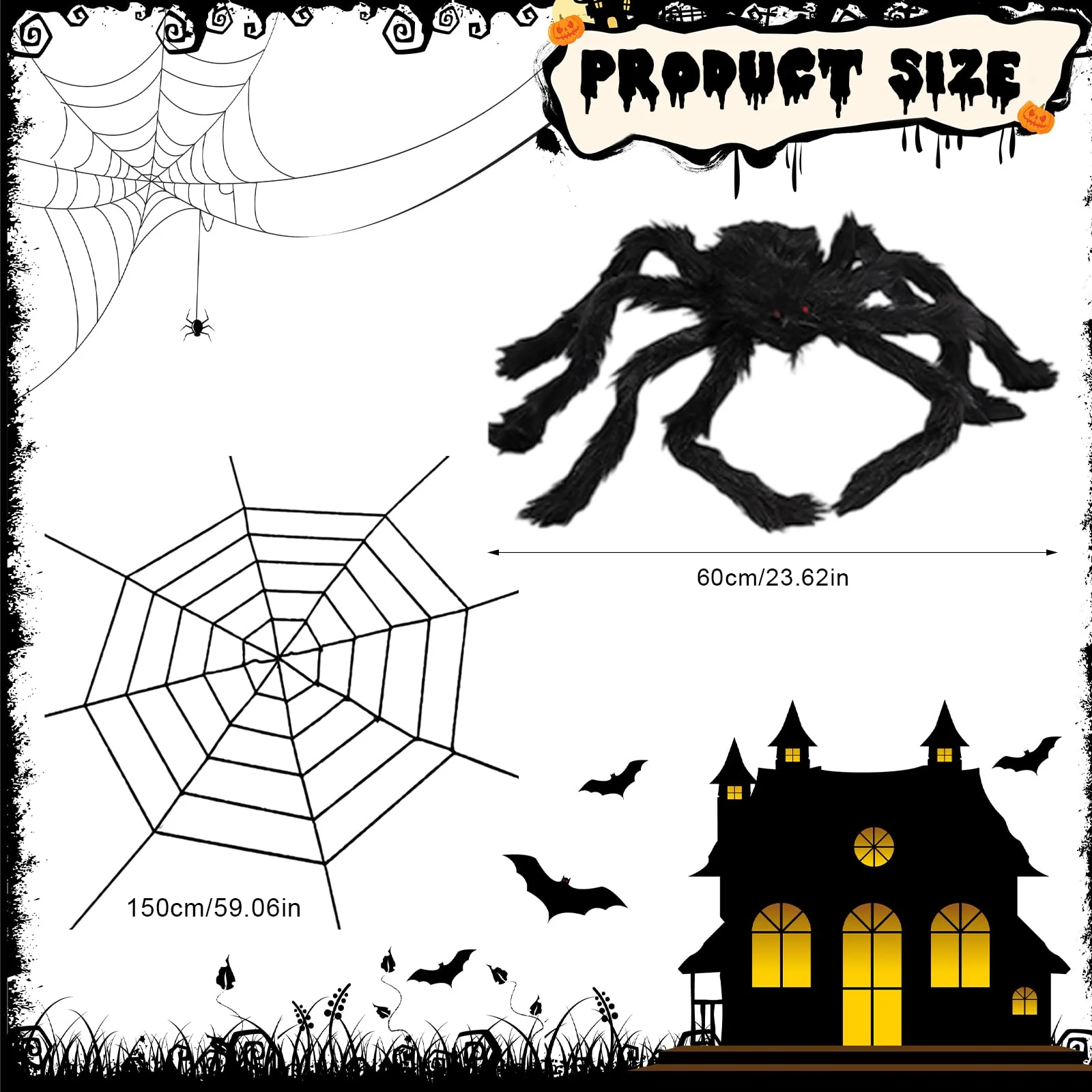 HSUYUN Halloween Spinnen, 60cm Riesenspinne, Schwarze Spinnennetz Deko mit Plüschdesign, Realistische Spinnen Deko Halloween, für Dekoration von Garten, Fenstern und Esstisch - Image 7