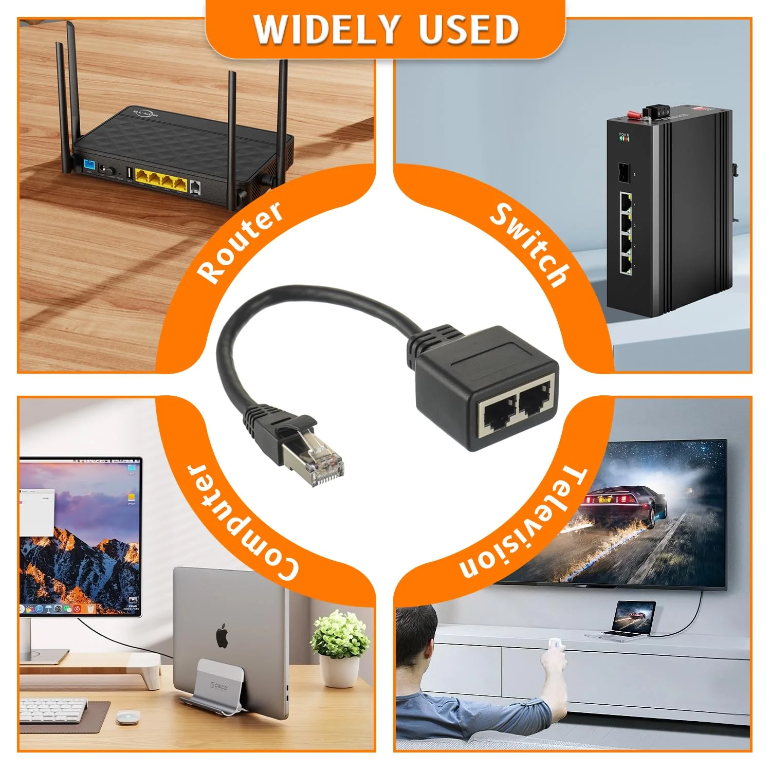 HUAREW RJ45 Splitter Adapter LAN Ethernet Extender 1 männlich zu 2 weiblich Cable für Ethernet Cat5 Cat5e Cat6 Cat7(2 Stück) - Image 5