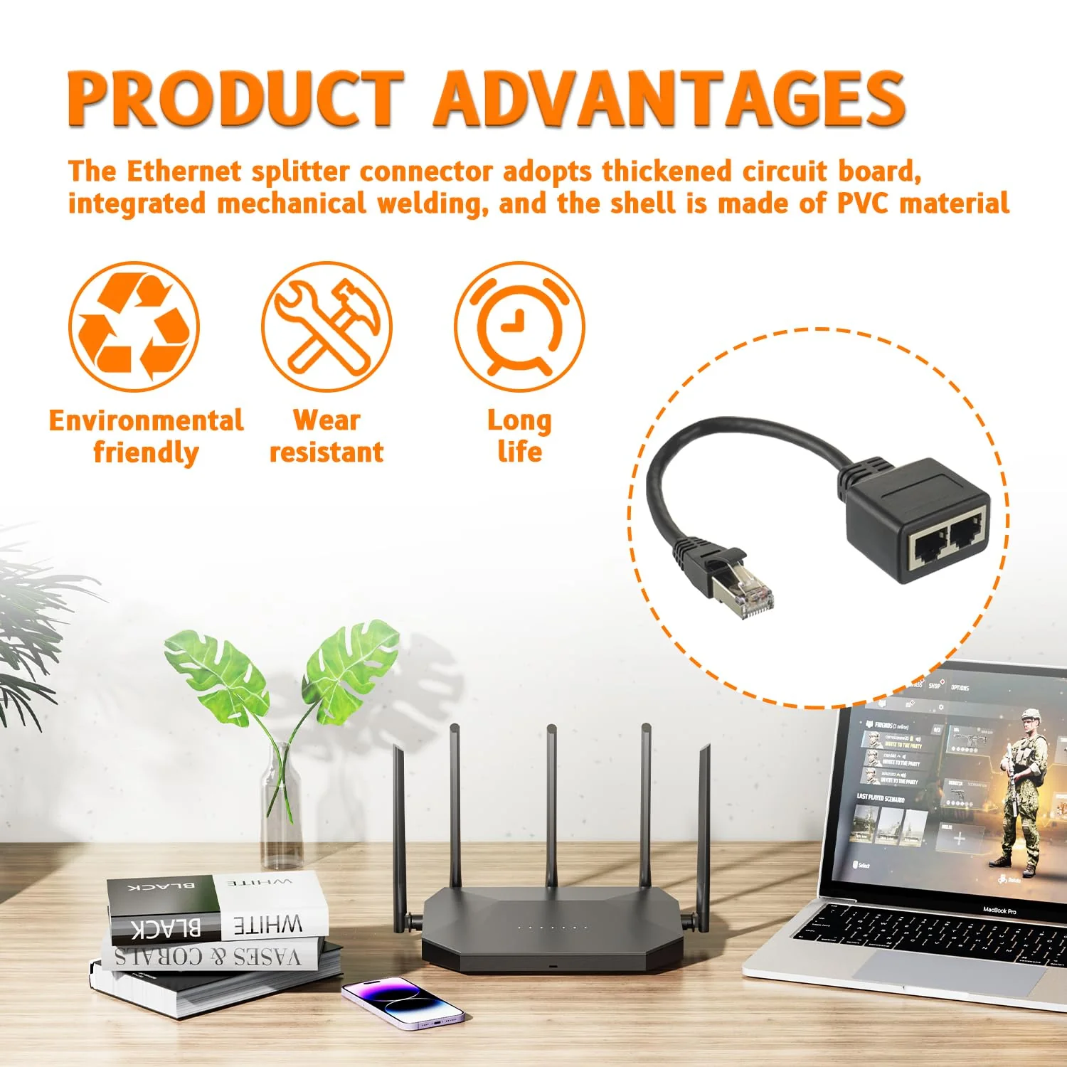 HUAREW RJ45 Splitter Adapter LAN Ethernet Extender 1 männlich zu 2 weiblich Cable für Ethernet Cat5 Cat5e Cat6 Cat7(2 Stück) - Image 7
