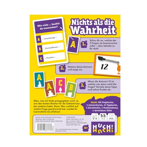HUCH!, Nichts als die Wahrheit – Das witzige Frage- und Antwort-Spiel, Gesellschaftsspiel mit geheimen Antworten und überraschenden Fragen, ideal für Partys, Für 3–6 Spieler ab 18 Jahren - Image 6