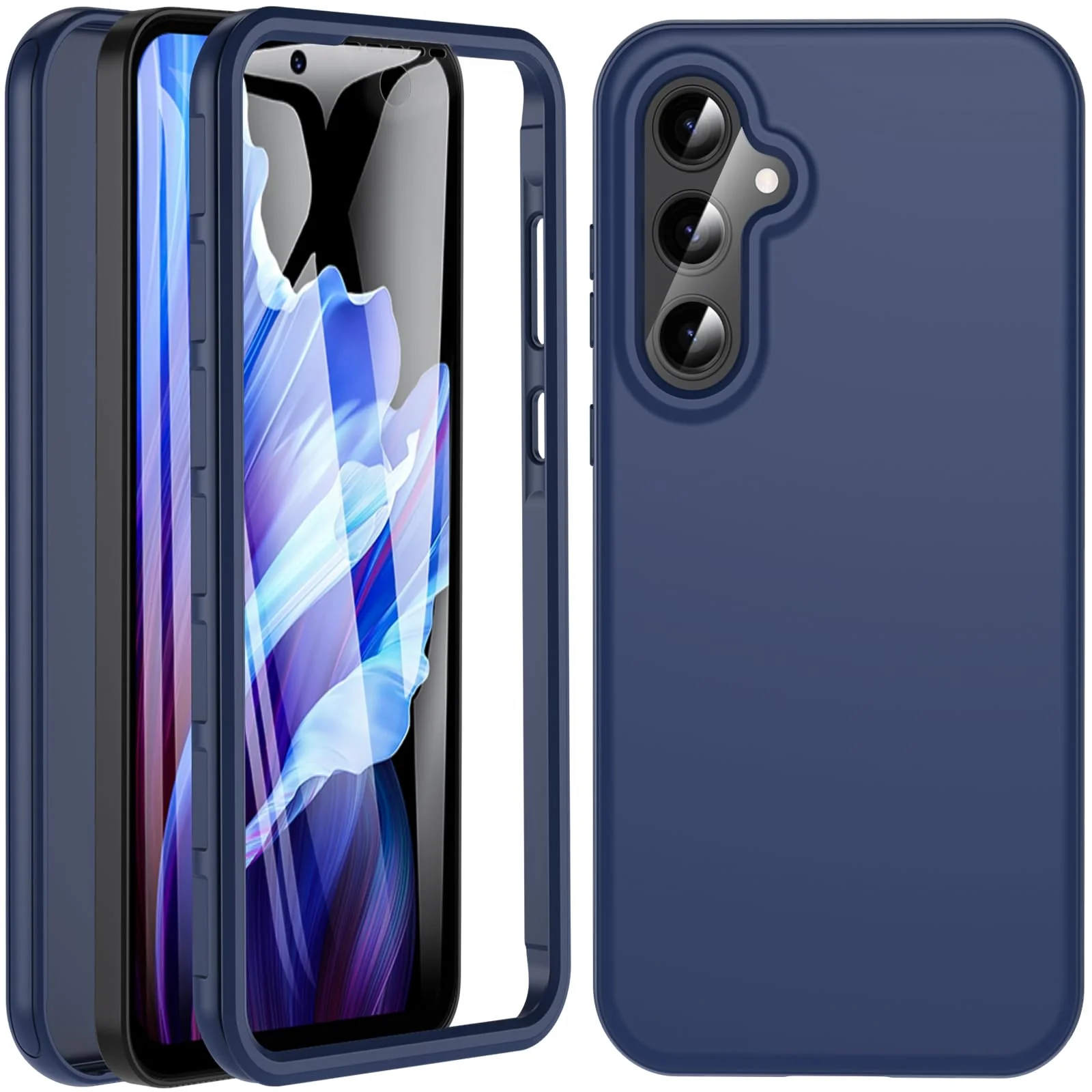 Hülle für Samsung Galaxy A55 5G, Handyhülle Samsung A55 5G, 360 Grad Rundumschutz Stoßfest Silikon Roubst Bumper Case Outdoor Cover Mit Integriertem Displayschutz Schutzhülle für Samsung A55,Blau