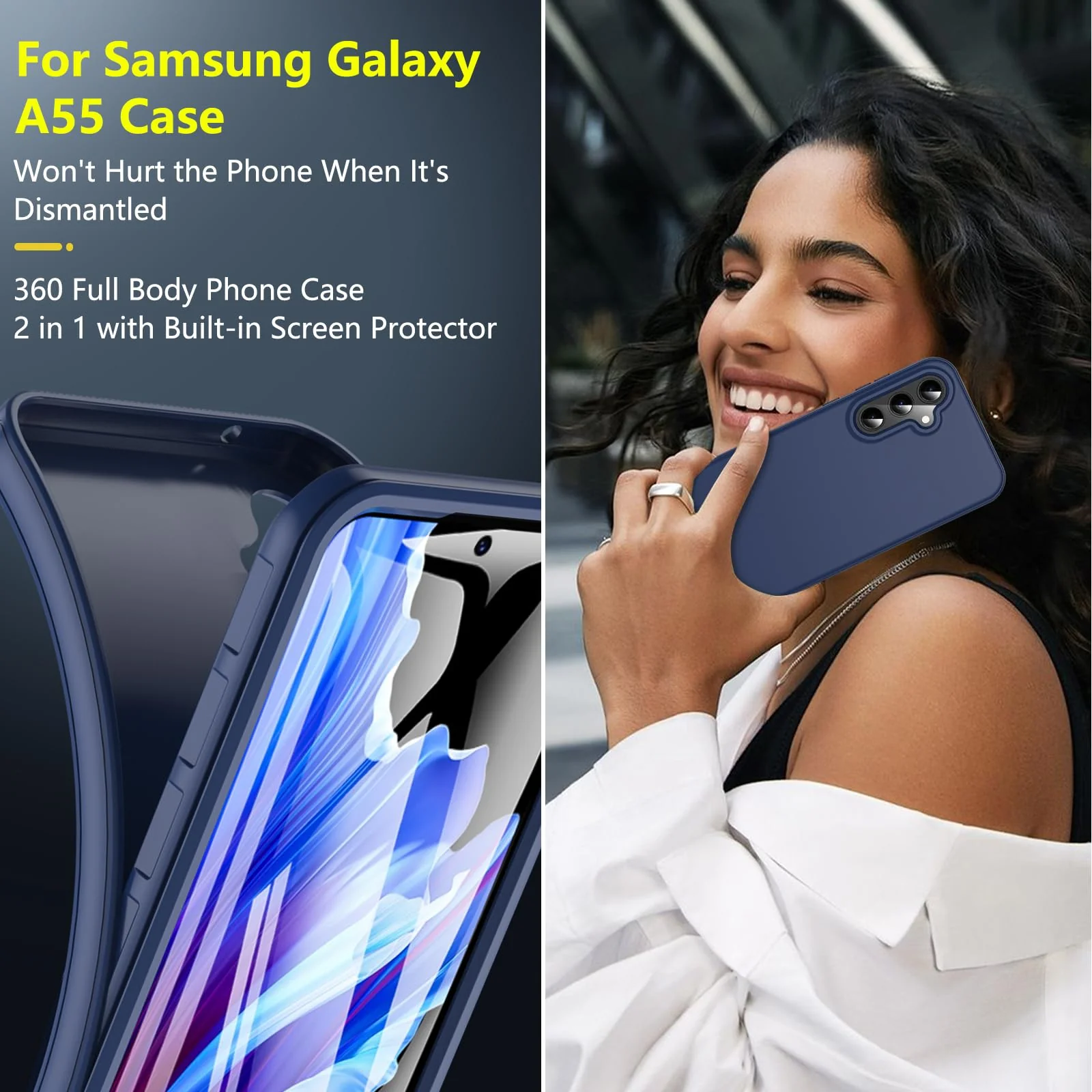 Hülle für Samsung Galaxy A55 5G, Handyhülle Samsung A55 5G, 360 Grad Rundumschutz Stoßfest Silikon Roubst Bumper Case Outdoor Cover Mit Integriertem Displayschutz Schutzhülle für Samsung A55,Blau - Image 2