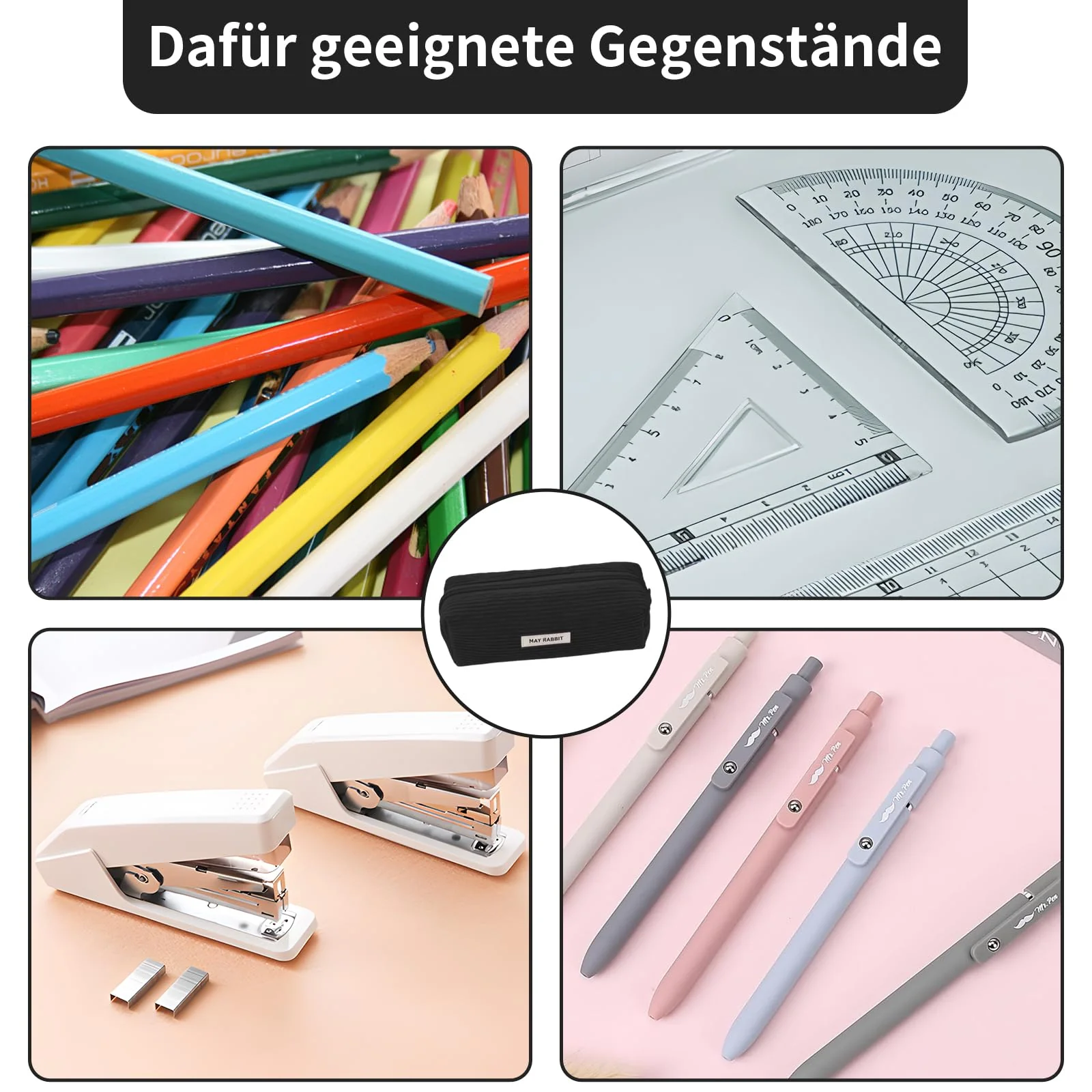 huoflame Federmäppchen Cord-Stoff – Großes Retro Mäppchen für Schule Büro Teenager Damen – Kosmetiktasche & Stiftetasche mit Reißverschluss, Rosa & Schwarz, Cord Mäppchen Geschenkidee (Schwarz) - Image 3