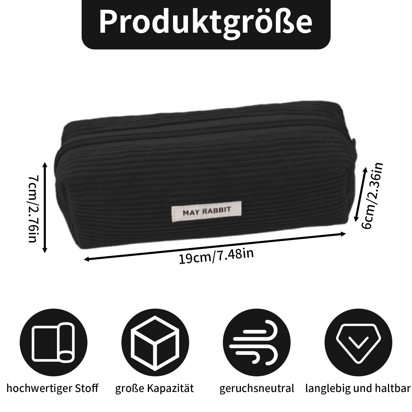 huoflame Federmäppchen Cord-Stoff – Großes Retro Mäppchen für Schule Büro Teenager Damen – Kosmetiktasche & Stiftetasche mit Reißverschluss, Rosa & Schwarz, Cord Mäppchen Geschenkidee (Schwarz) - Image 7
