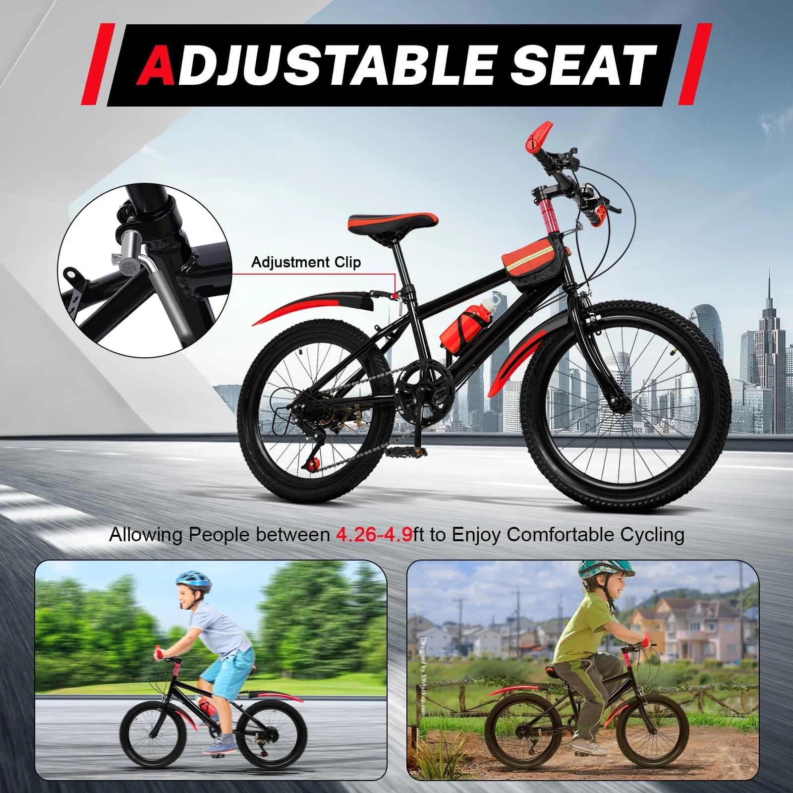 HUOMMGS Mountainbike 20 Zoll Kinderfahrrad 7 Gang Kinder Mountainbike mit Kettle Holder und Kotflügeln Upgraded Jungen-Fahrrad und Mädchen-Fahrrad für 1,3-1,5M Kinder (Rot) - Image 6