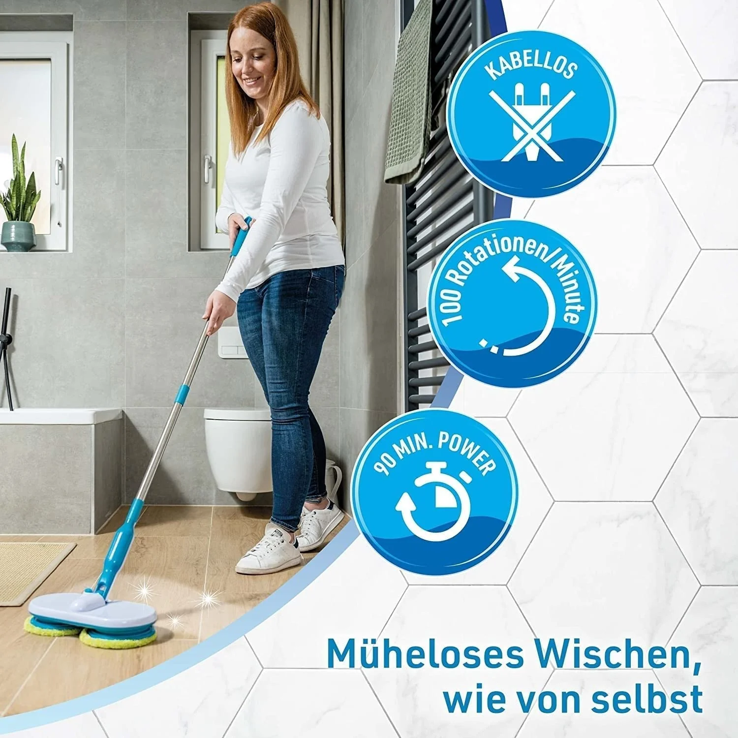 Hurricane Floating Mop elektrischer Bodenwischer – Akku Wischer zum mühelosen Wischen, Schrubben und Polieren – Ultra Leichter Wischmopp mit verschiedenen Mikrofaser-Pads - Image 4