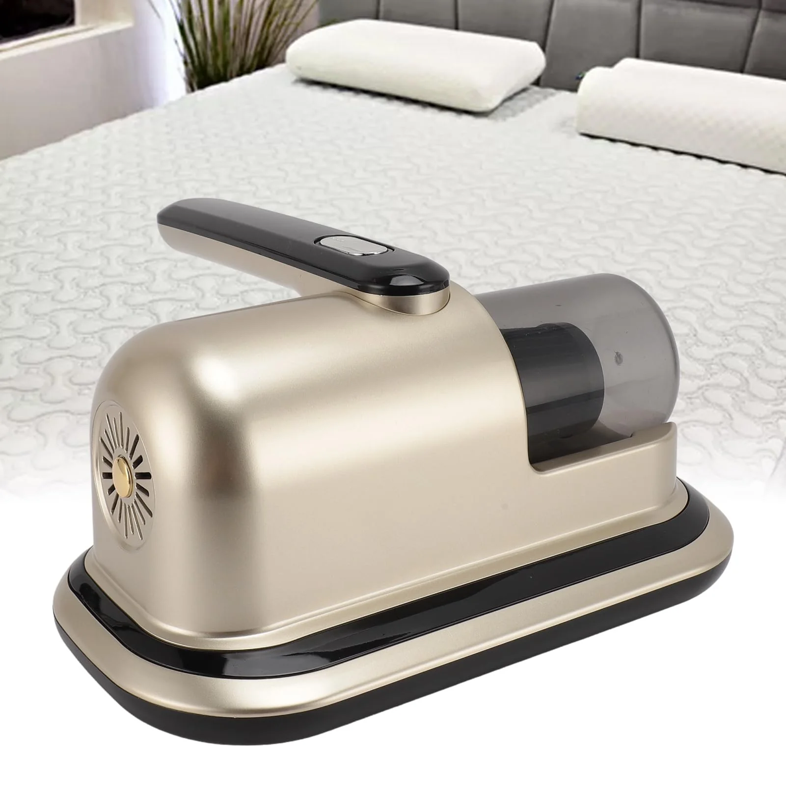 HURRISE Kabelloser Matratzenstaubsauger, Leistungsstarkes Doppelklopfen, Klopfmodus, Reinigungslicht, 2 Gänge, Geräuscharm, für den Heimgebrauch, ABS-Materialien, Champagnergold - Image 7