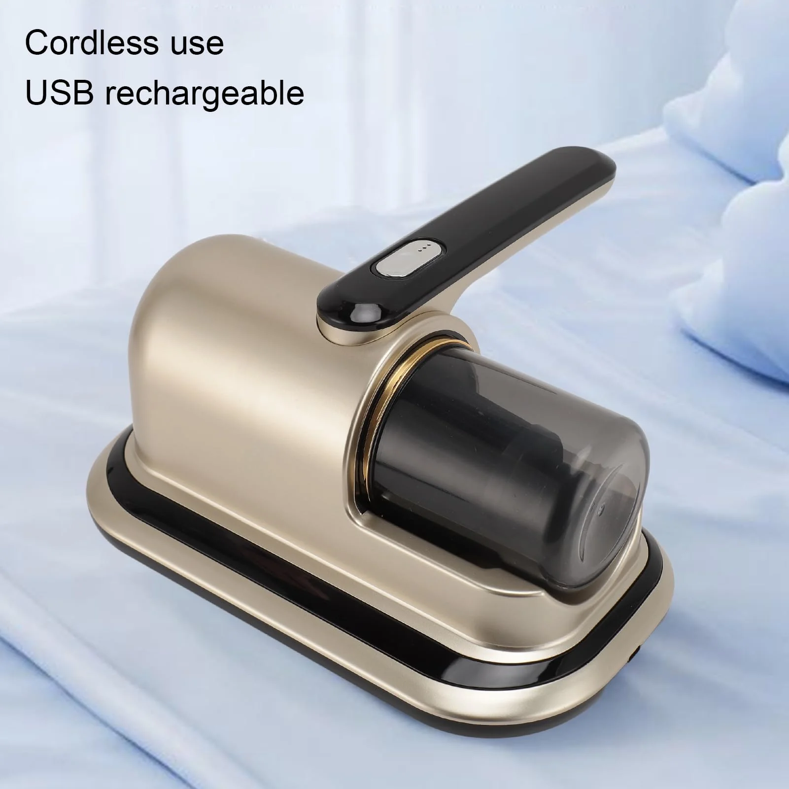 HURRISE Kabelloser Matratzenstaubsauger, Leistungsstarkes Doppelklopfen, Klopfmodus, Reinigungslicht, 2 Gänge, Geräuscharm, für den Heimgebrauch, ABS-Materialien, Champagnergold - Image 8