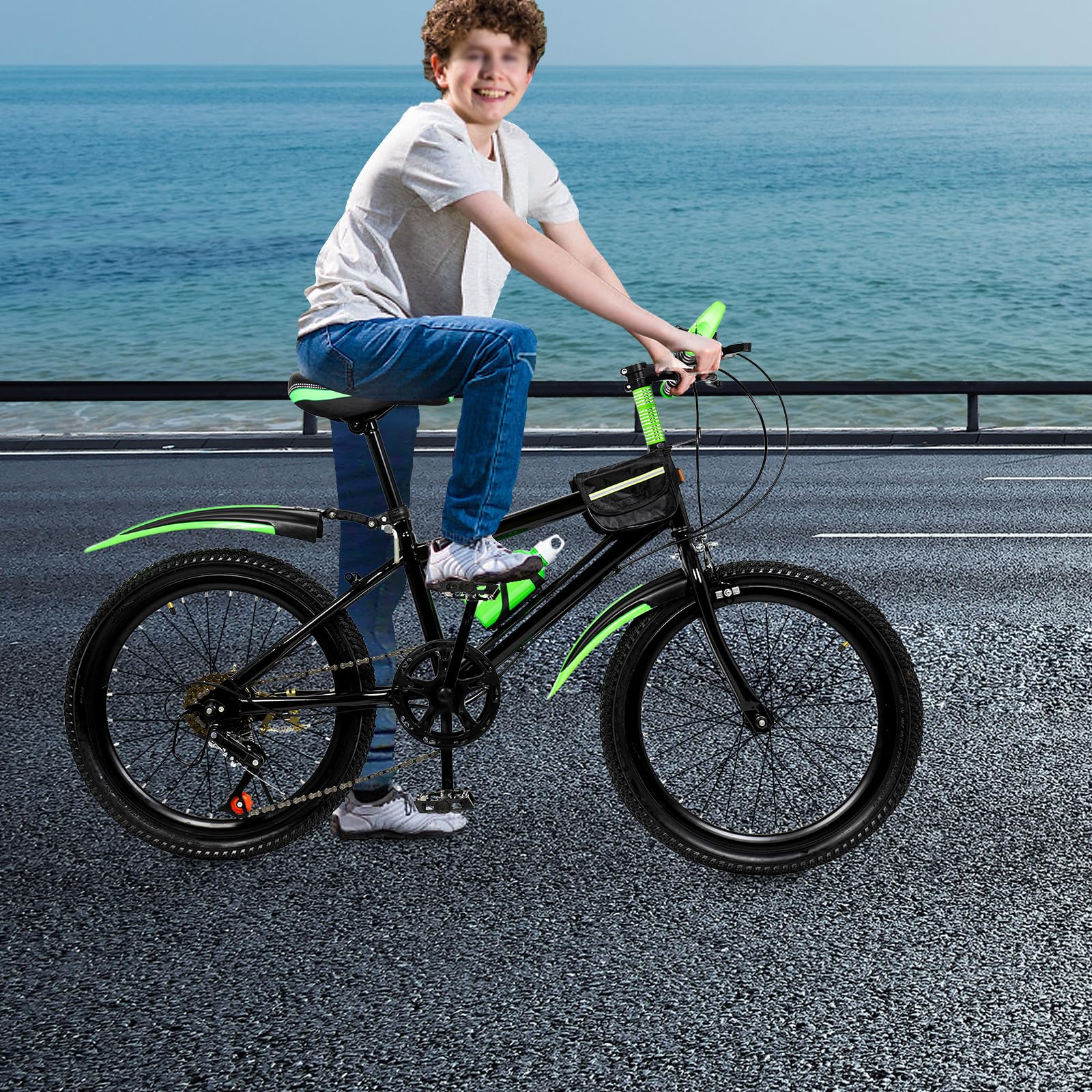 Hurrylying 20 Zoll Premium Mountainbike Kinder Mountainbike Gewicht 85 kg mit Glashalter und Getriebe Geeignet auf der Straße und auf den Bergen Grün - Image 7
