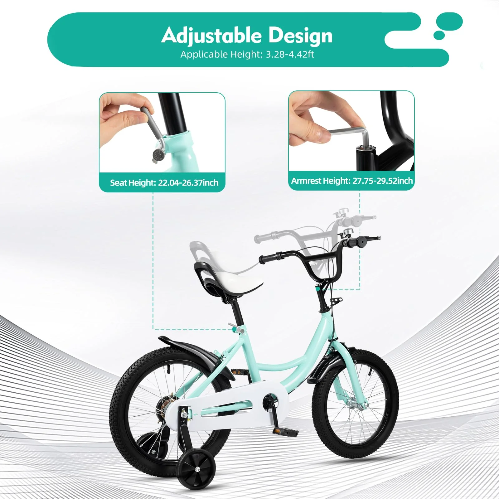 HUSPOO Kinderfahrrad - 16 Zoll Fahrrad für Jungen und Mädchen, Anfänger Fahrräder Radfahren mit Stabilisatoren, Verstellbarem Sitz, geeignet für Kinder im Alter von 5-8 Jahren, Grün - Image 5