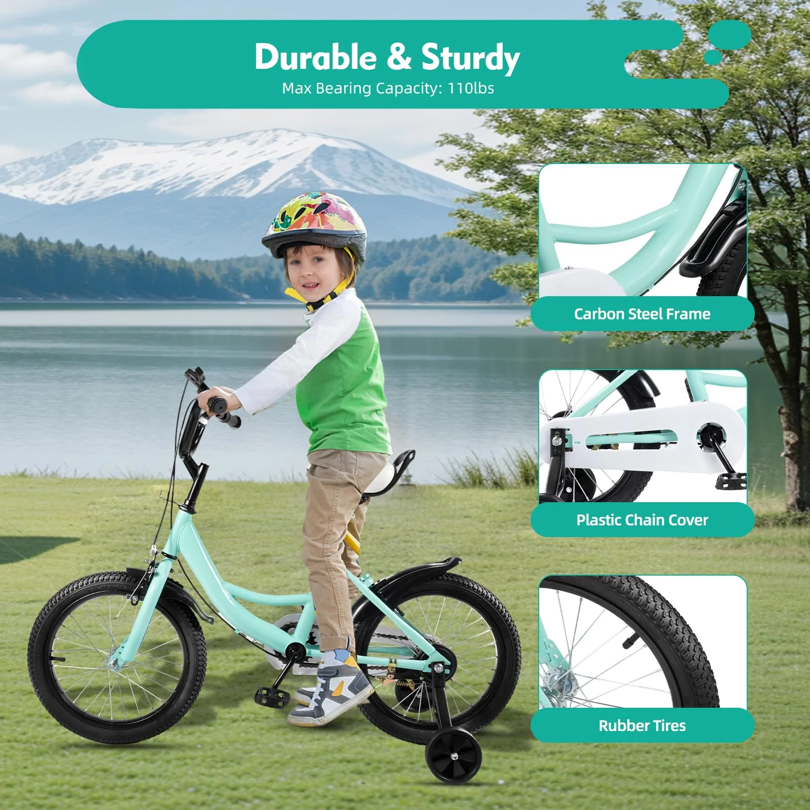 HUSPOO Kinderfahrrad - 16 Zoll Fahrrad für Jungen und Mädchen, Anfänger Fahrräder Radfahren mit Stabilisatoren, Verstellbarem Sitz, geeignet für Kinder im Alter von 5-8 Jahren, Grün - Image 8